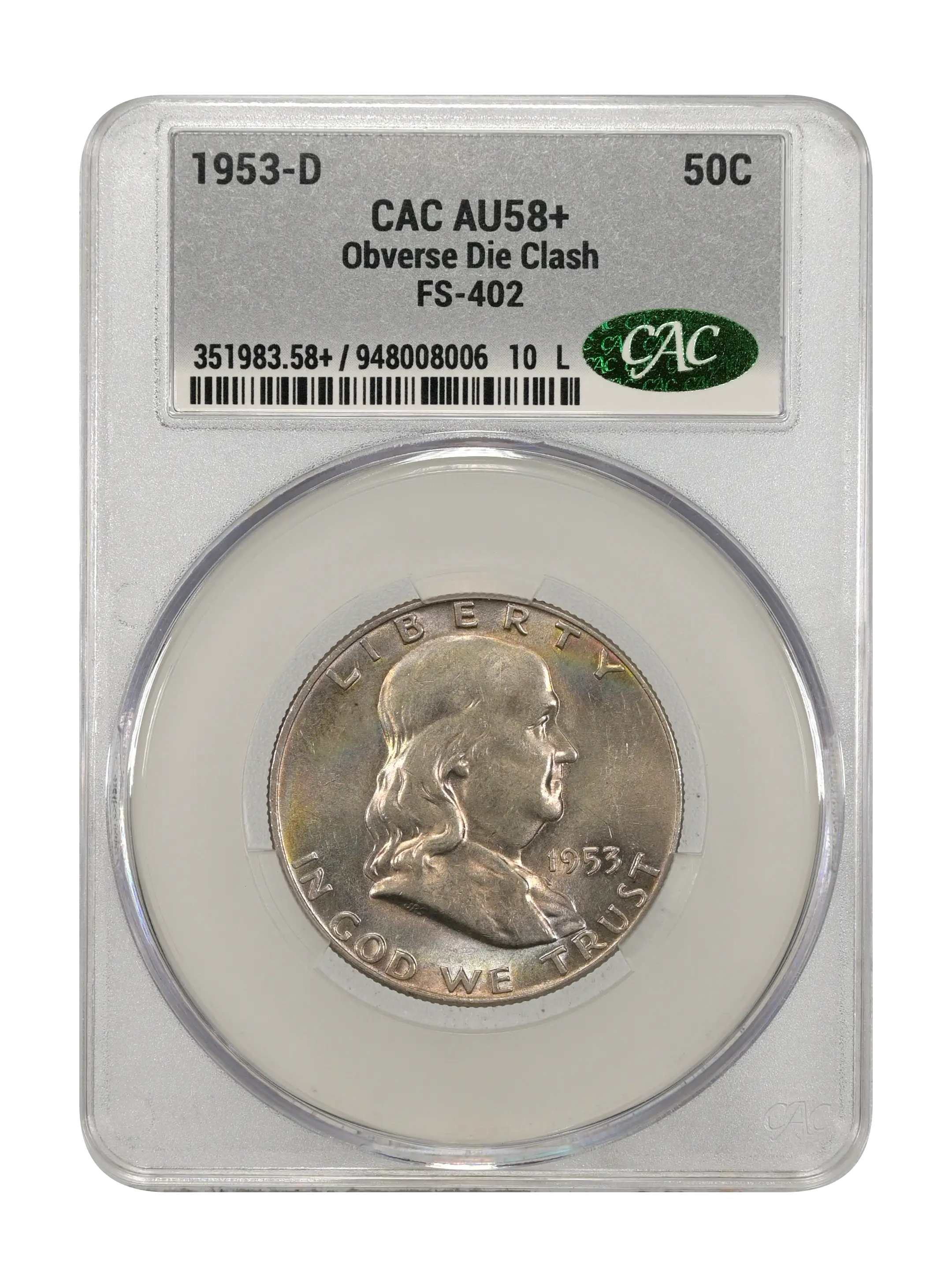1953-D 50c Obverse Die Clash, FS-402 MS thumbnail 4