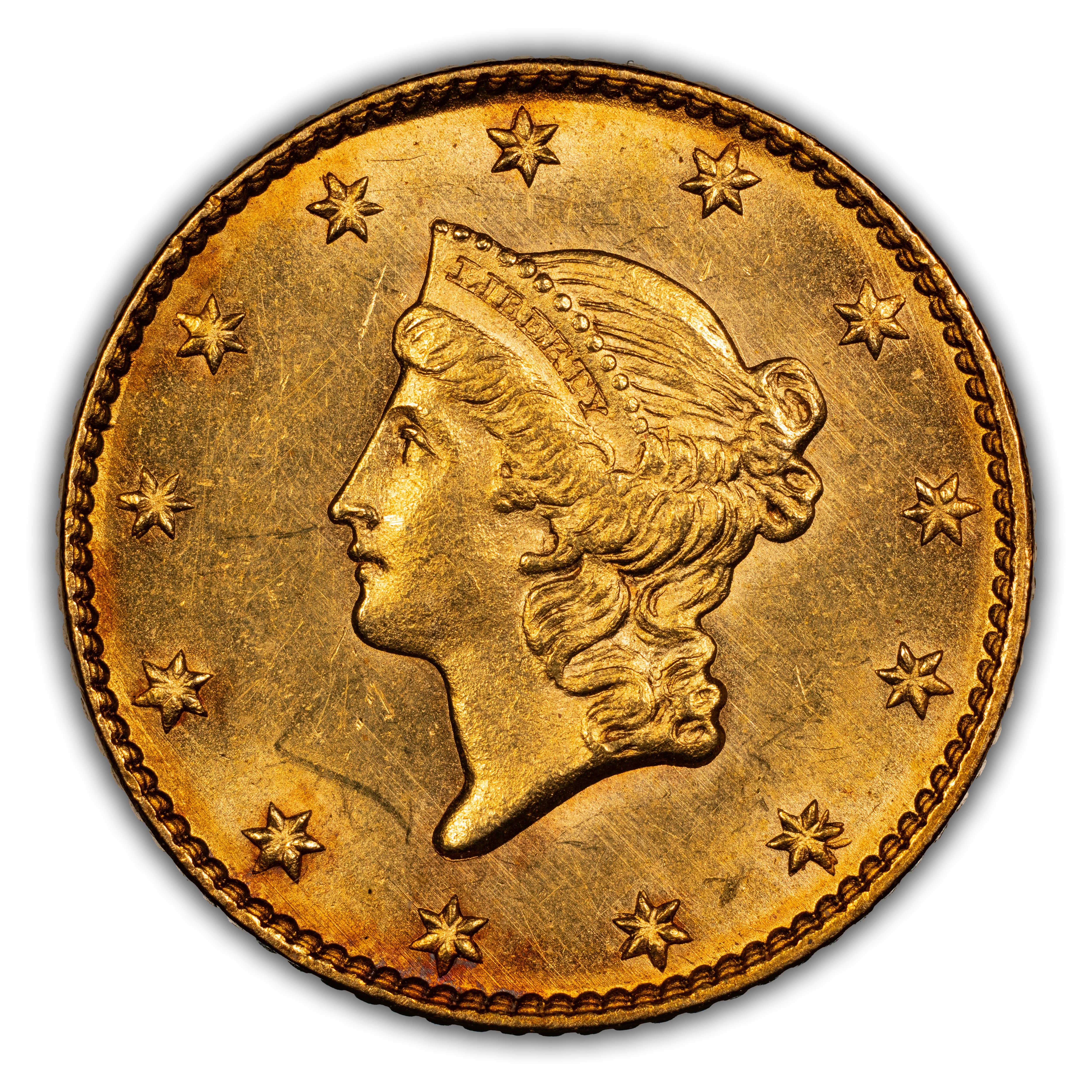 1849 G$1 Open Wreath, With L MS PL thumbnail 3