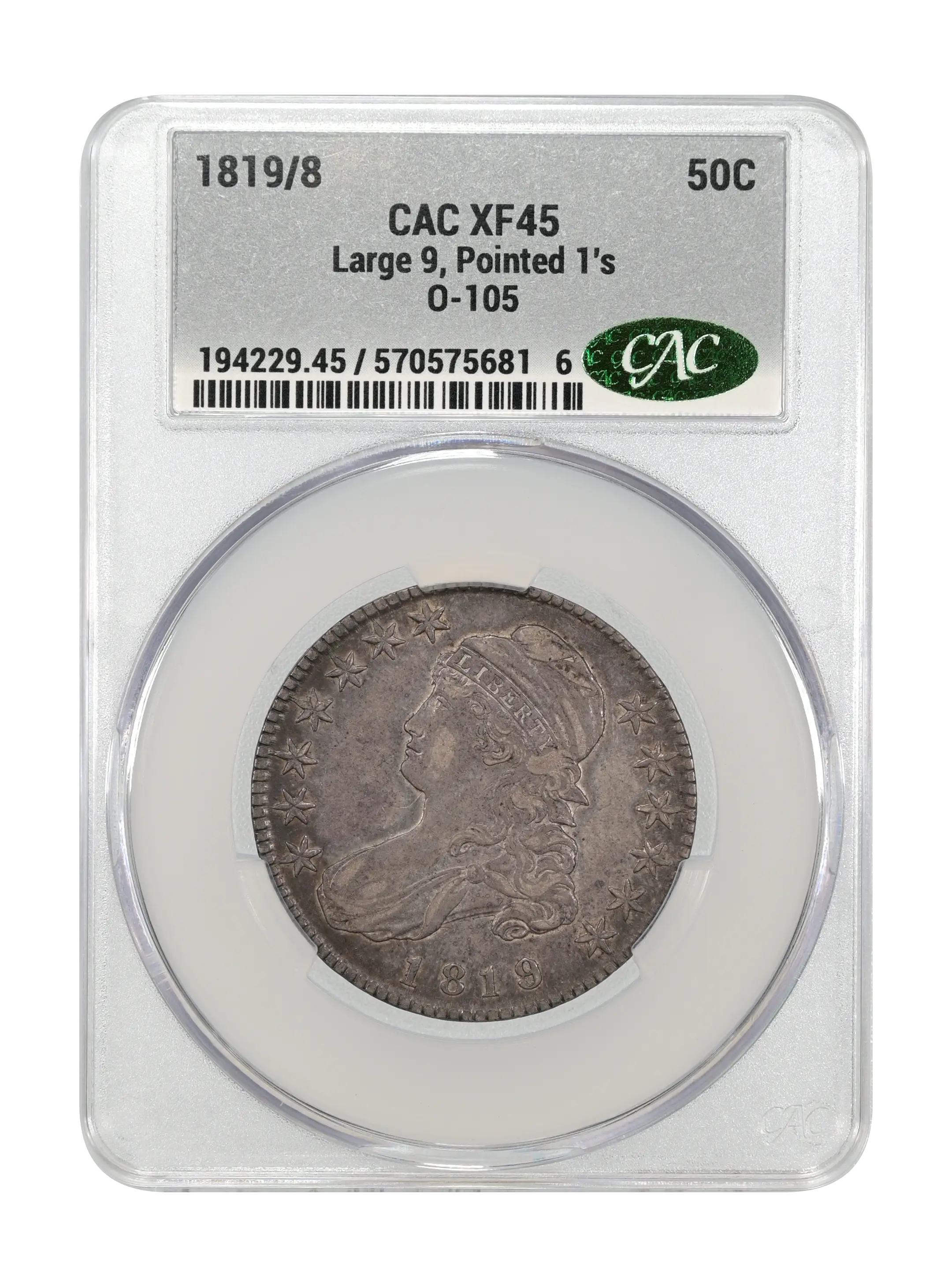 1819/8 50c Large 9, Pointed 1s, O-105 MS thumbnail 10
