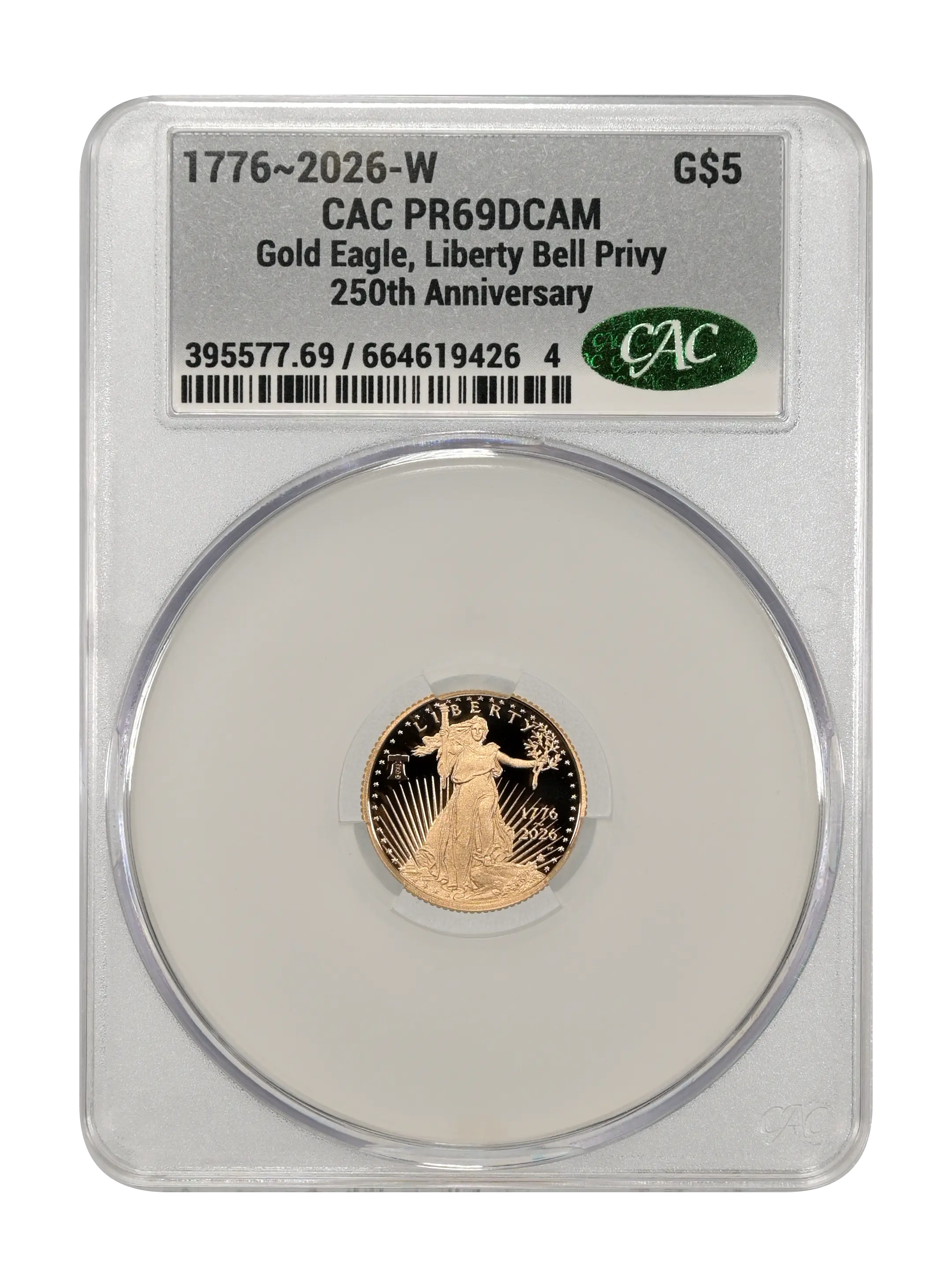 1776~2026-W $5  Gold Eagle, Liberty Bell Privy, 250th Anniversary PR DCAM thumbnail 5