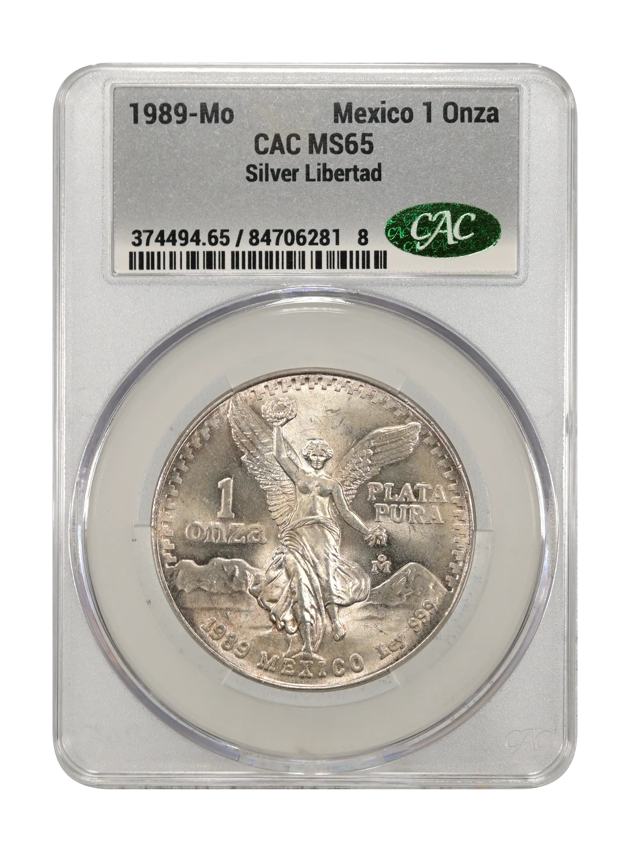 1989-Mo 1 Onza Libertad, Silver, Without Dot MS (KM-494.1) thumbnail 7