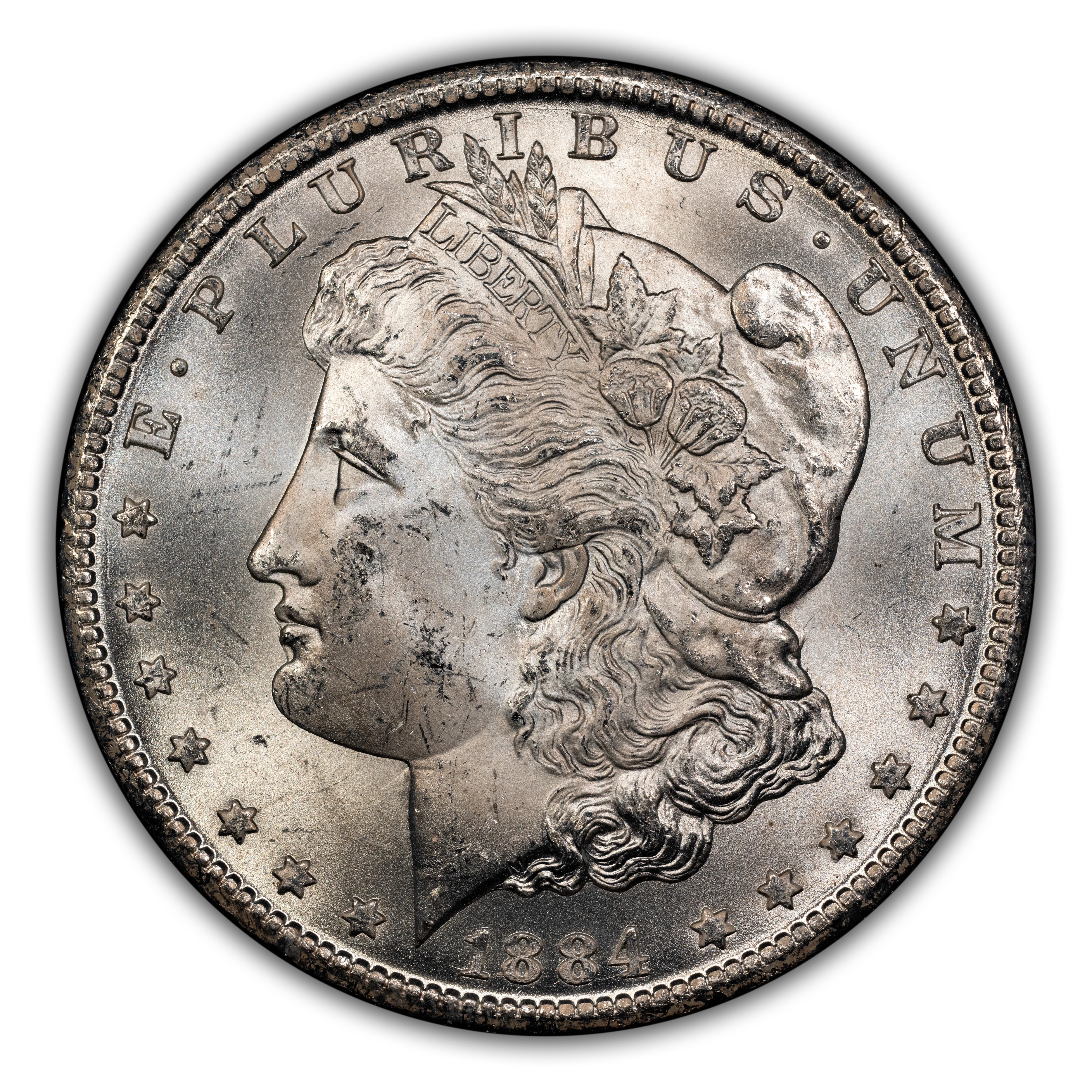 1884-CC $1 GSA Hoard, Spiked Date, Wing Gouge, VAM-4A MS