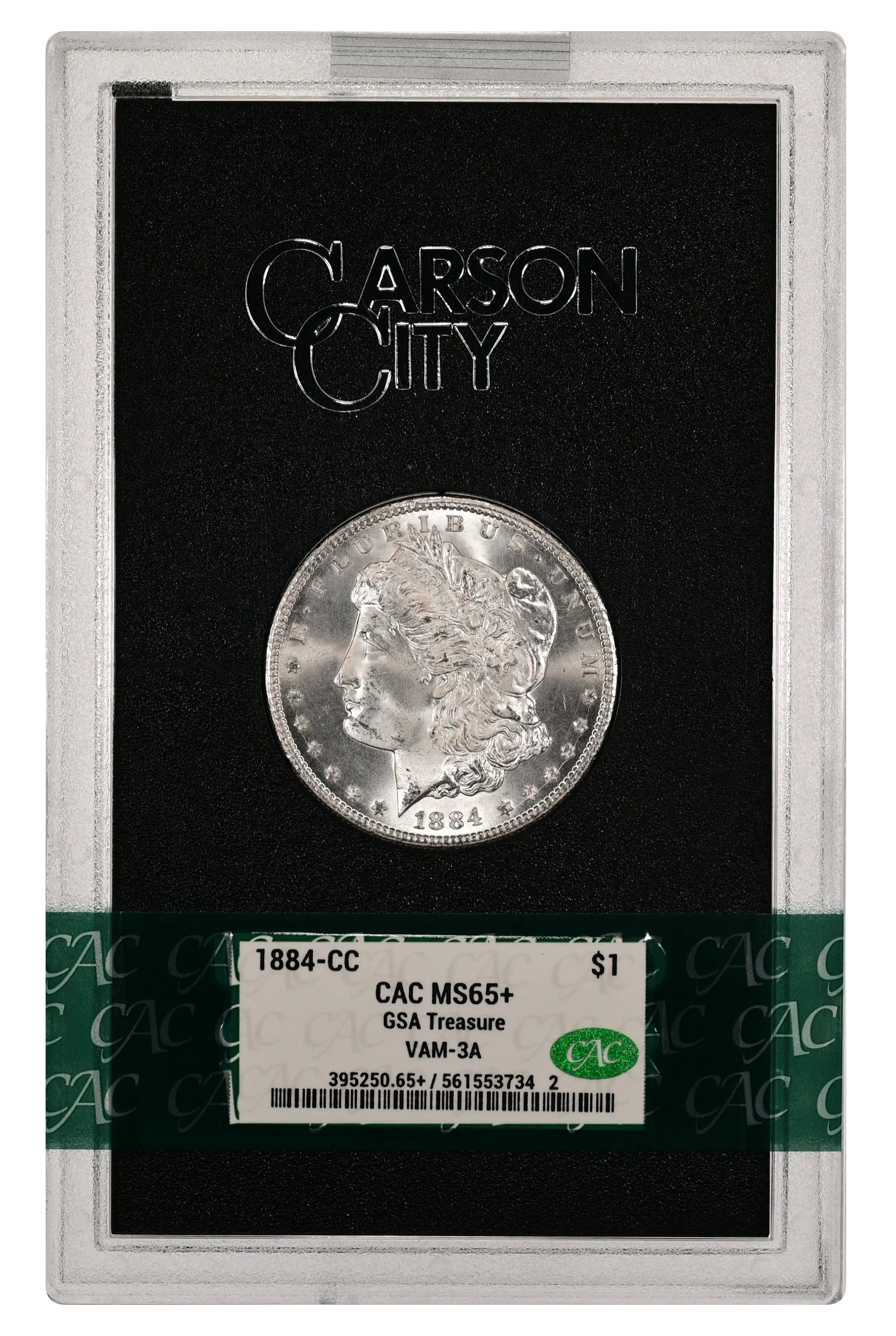 1884-CC $1  GSA Hoard, Die Break Left Wreath Top, VAM-3A MS thumbnail 9