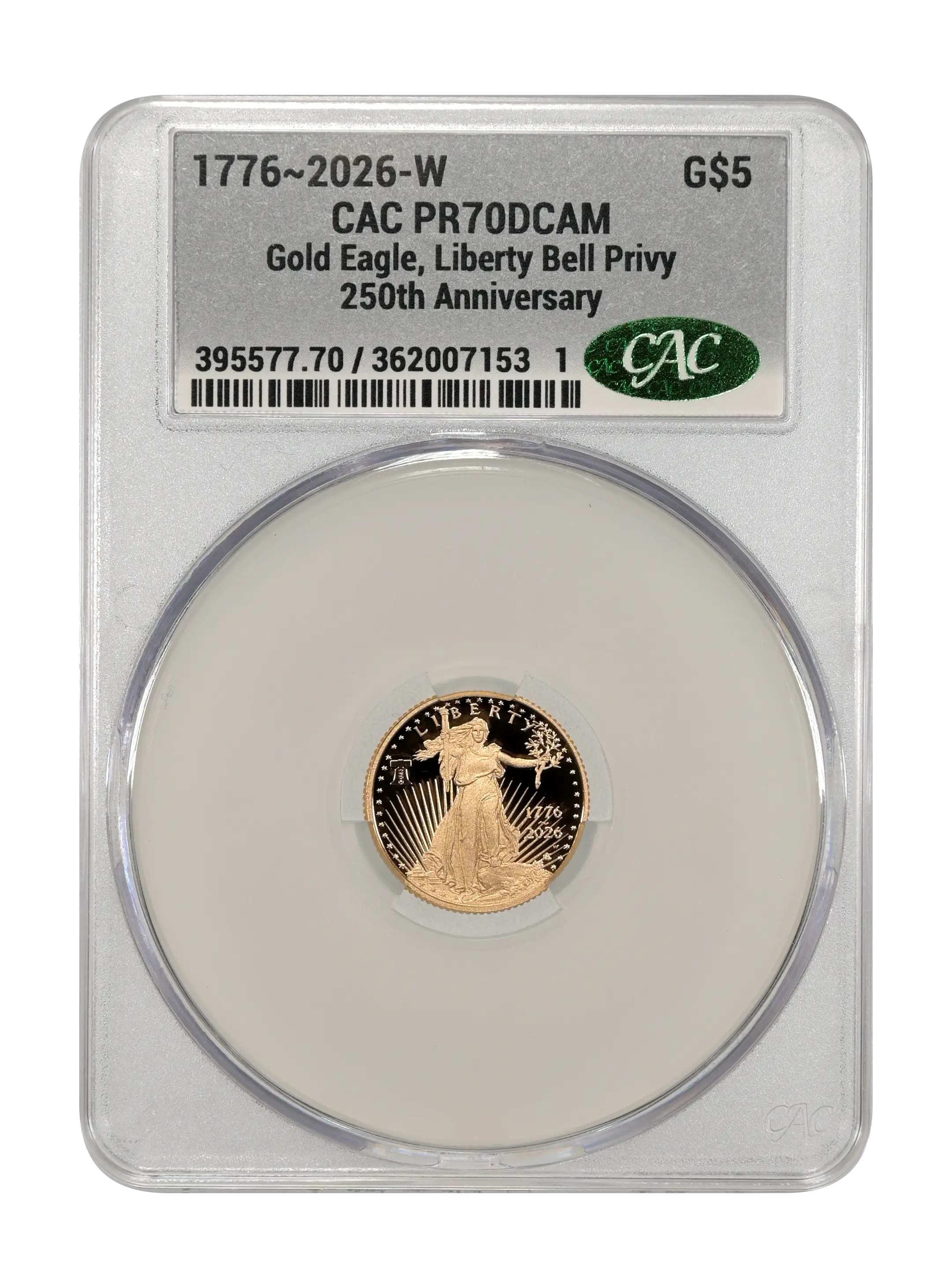 1776~2026-W $5  Gold Eagle, Liberty Bell Privy, 250th Anniversary PR DCAM thumbnail 4