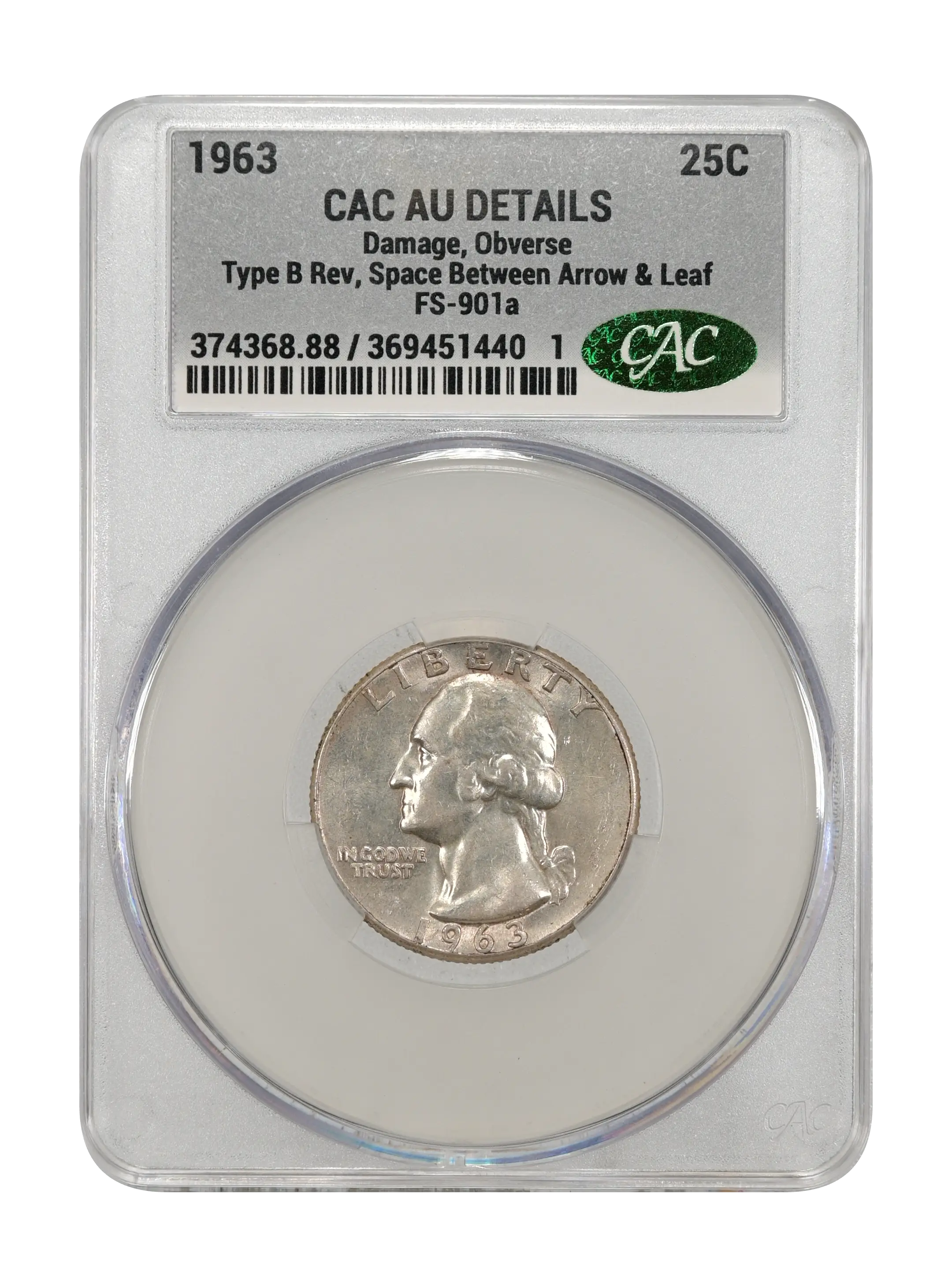 1963 25c Type B Rev, Space Between Arrow & Leaf, FS-901a MS thumbnail 3