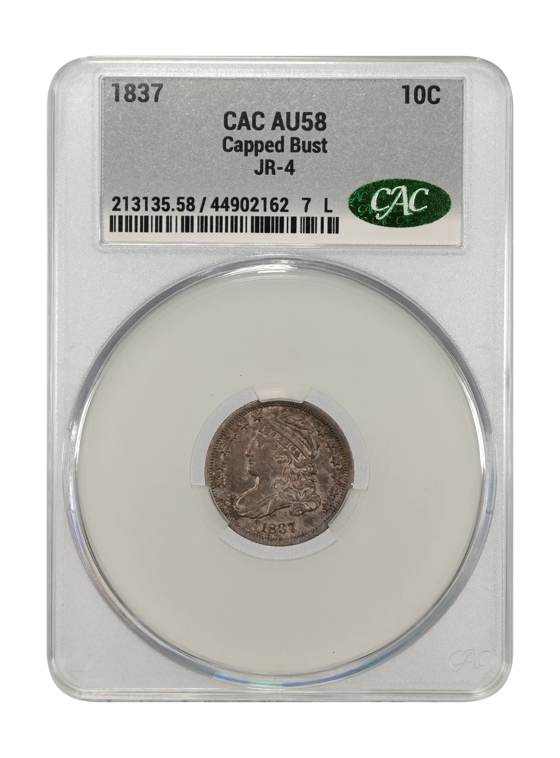 1837 10c Capped Bust, JR-4 MS thumbnail 7