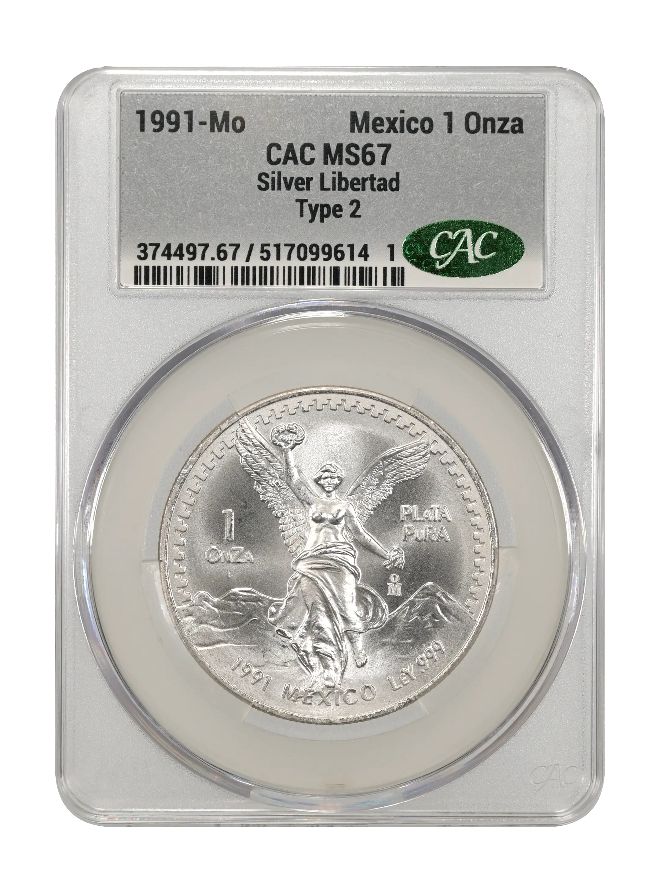 1991-Mo 1 Onza Libertad, Silver, Type 2 MS (KM-494.3) thumbnail 6