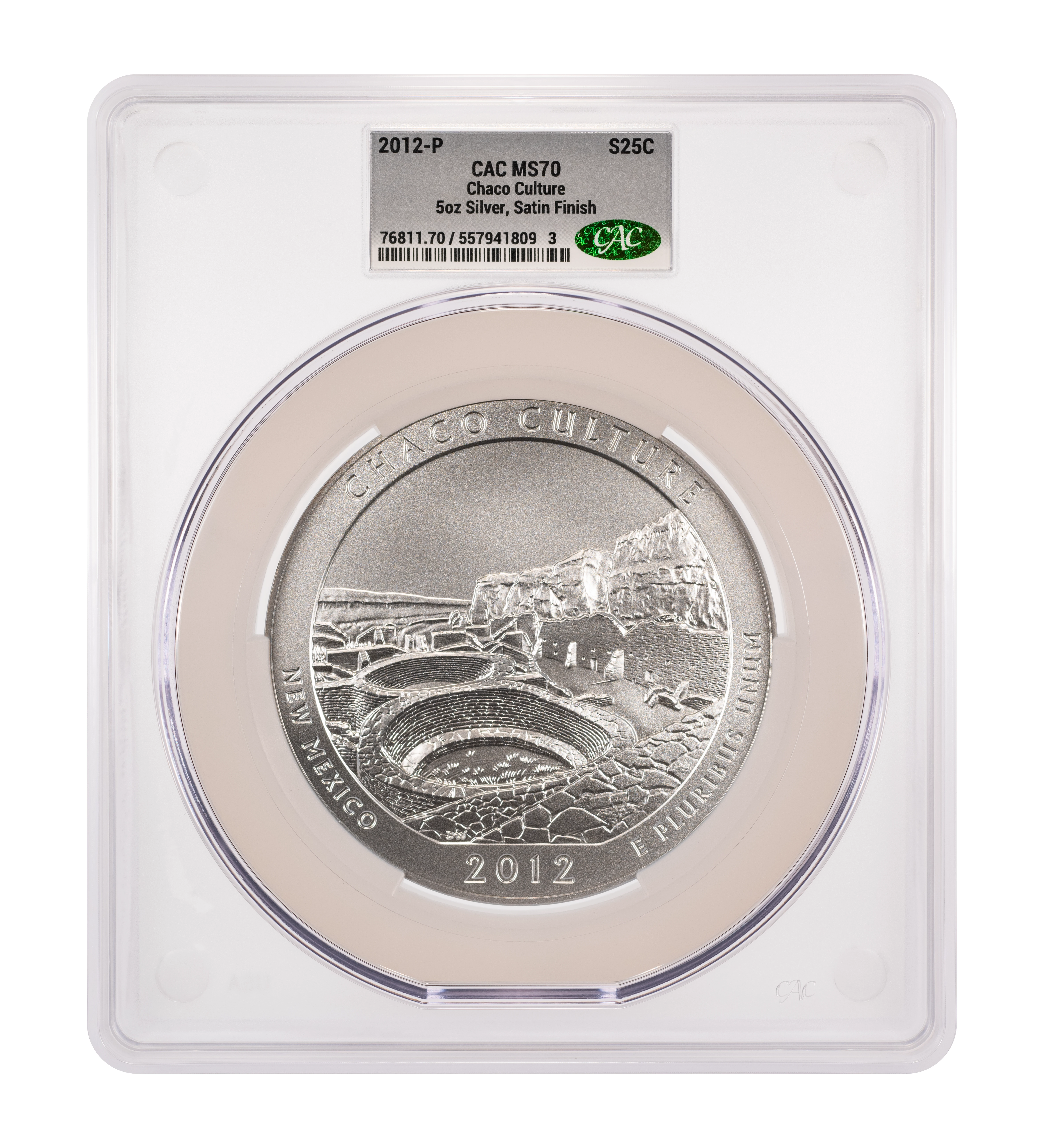 2012-P  S25c Chaco Culture , 5oz Silver, Satin Finish SP thumbnail 3
