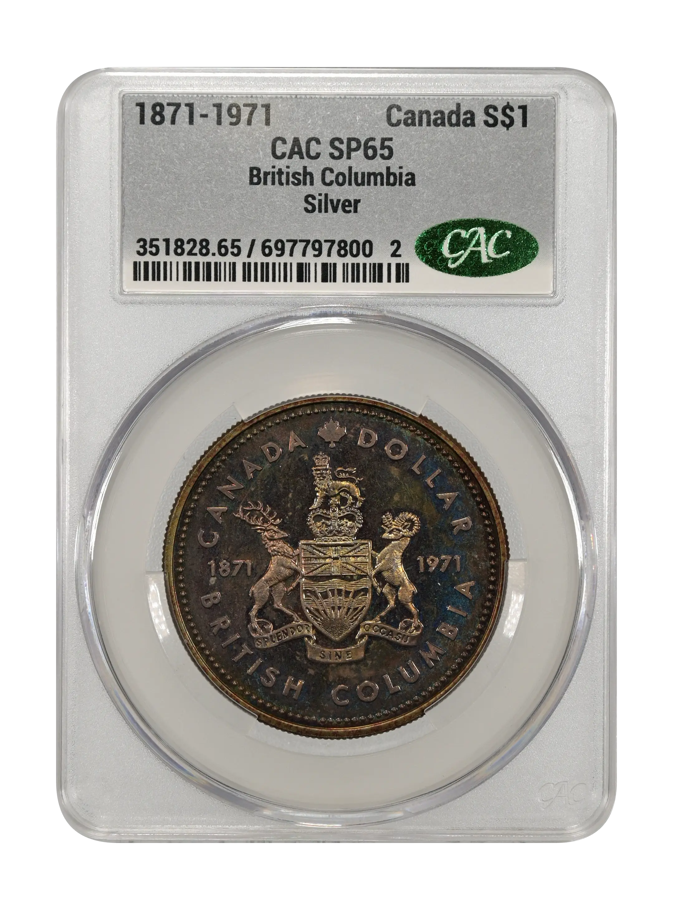 1871-1971 S$1  Silver, British Columbia Centennial SP thumbnail 6