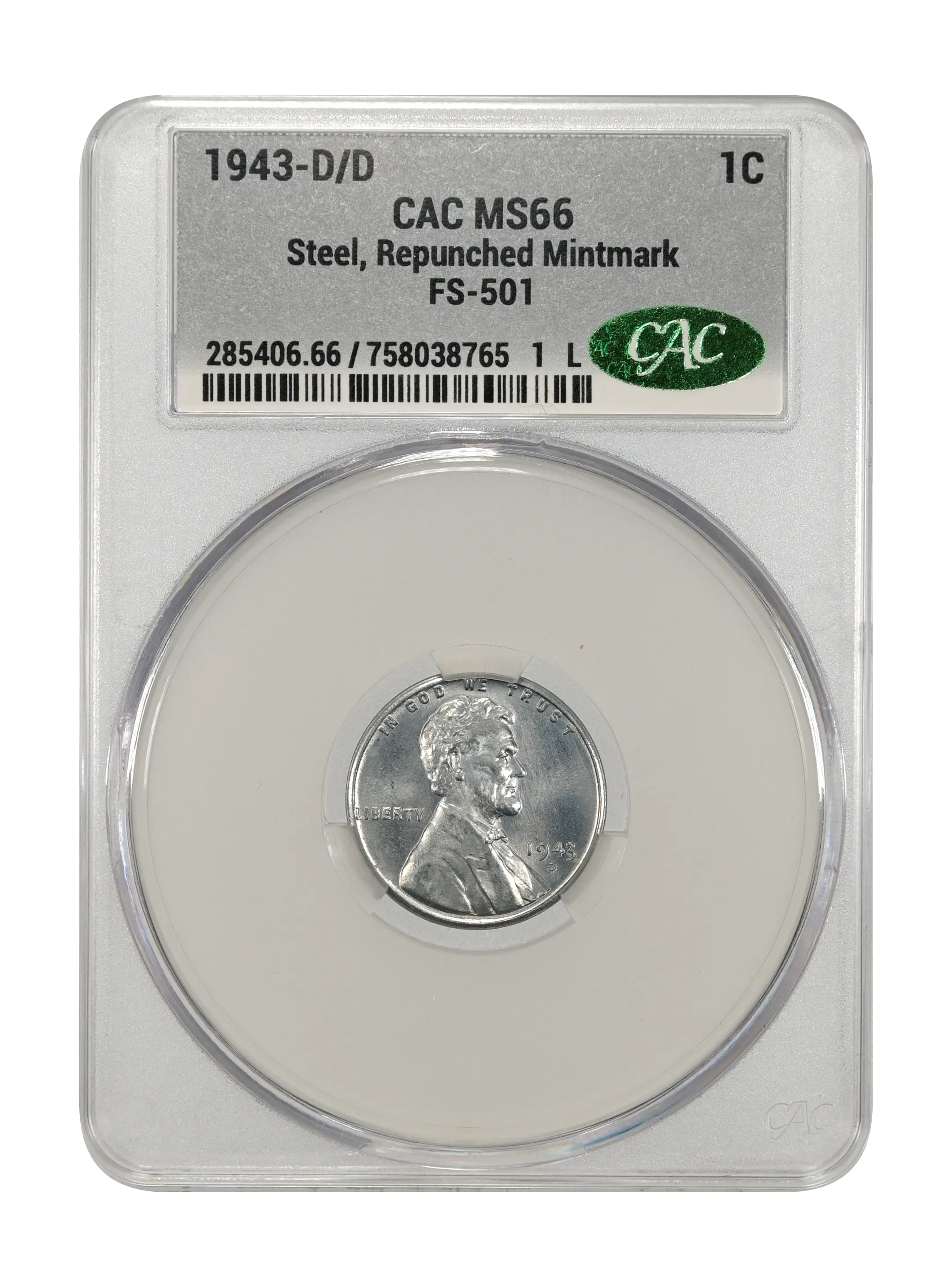 1943-D/D 1c Steel, Repunched Mintmark, FS-501 MS thumbnail 10