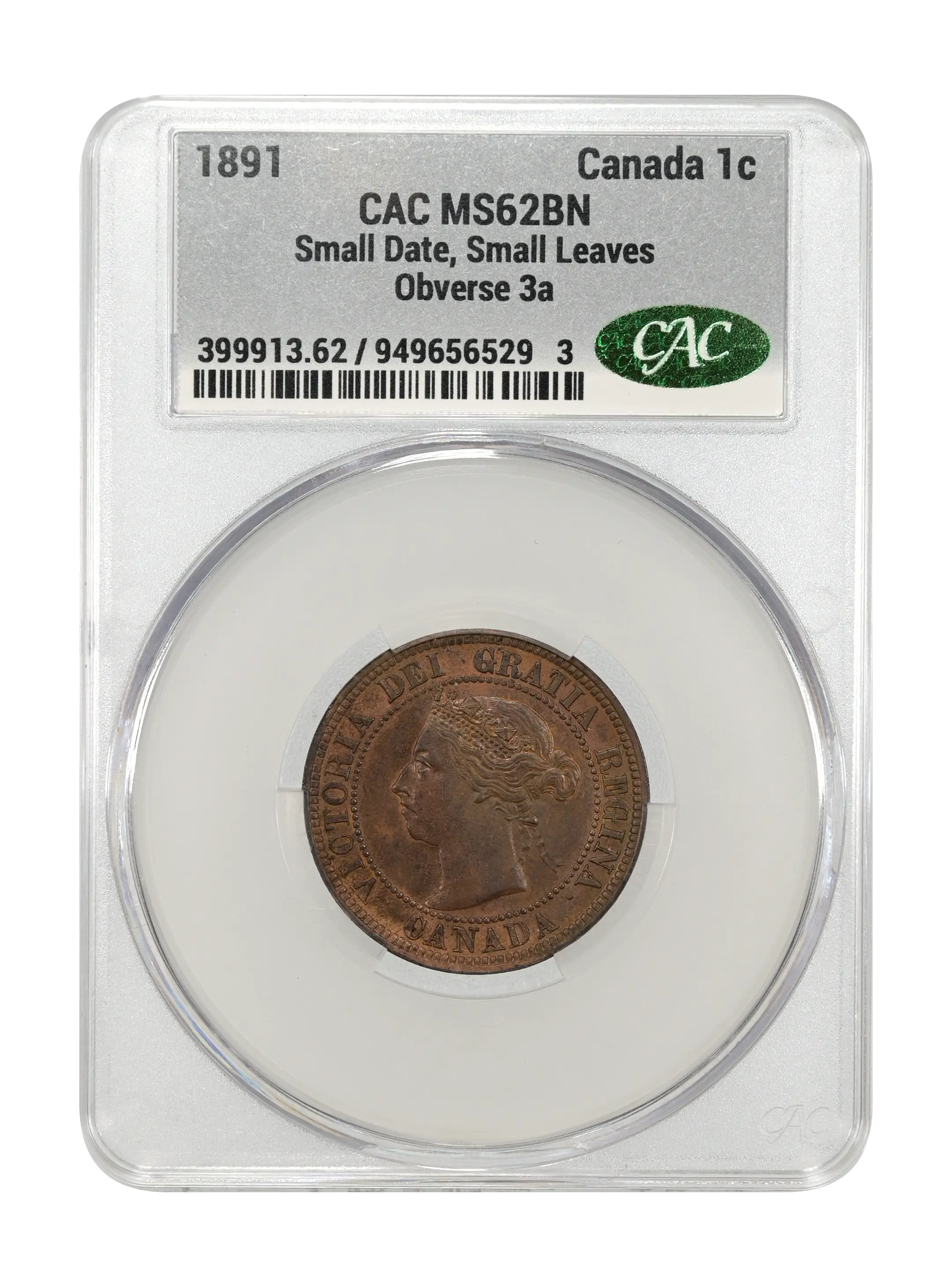 1891 1c Small Date, Small Leaves, Obverse 3a MS BN thumbnail 5