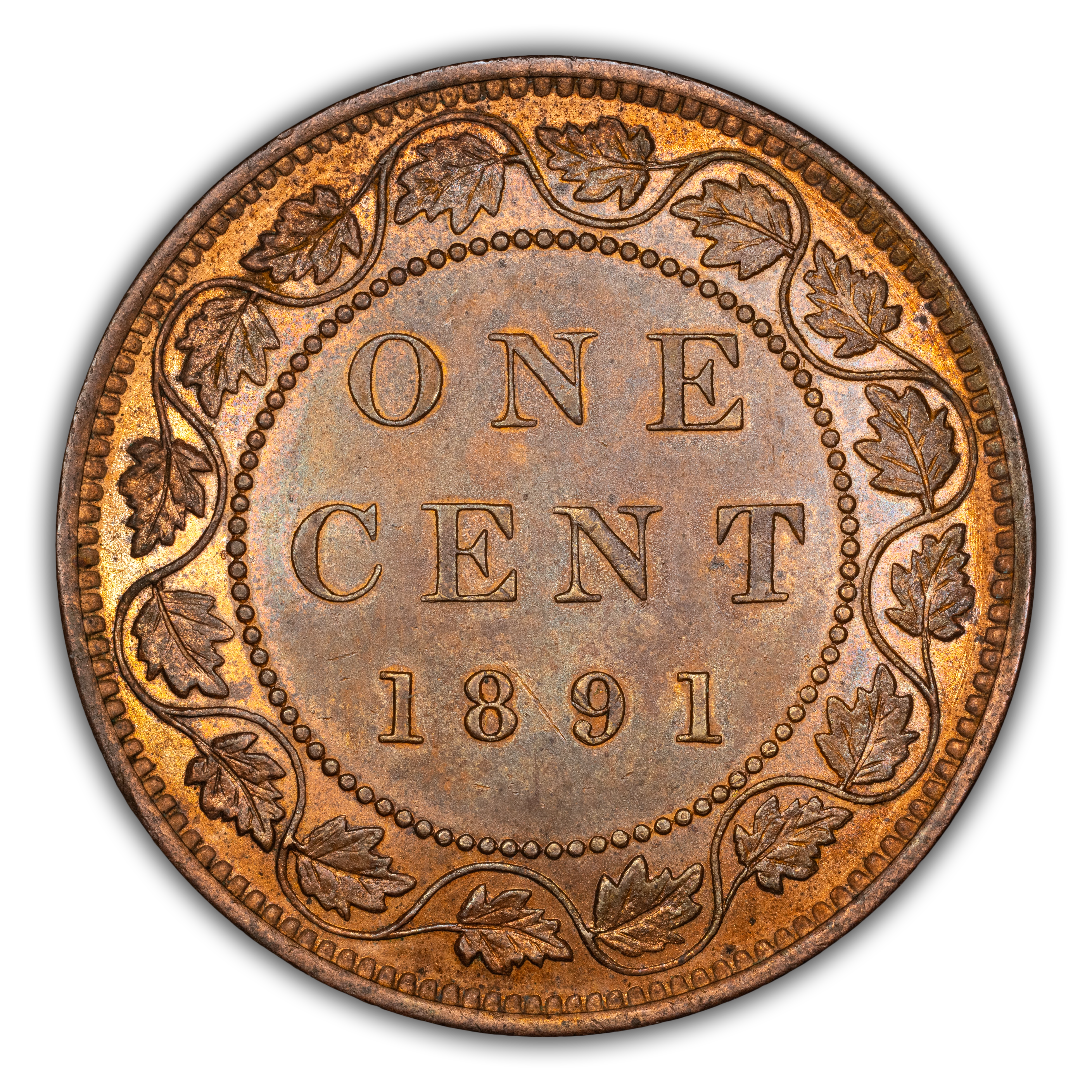 1891 1c Small Date, Small Leaves, Obverse 3a MS BN thumbnail 3