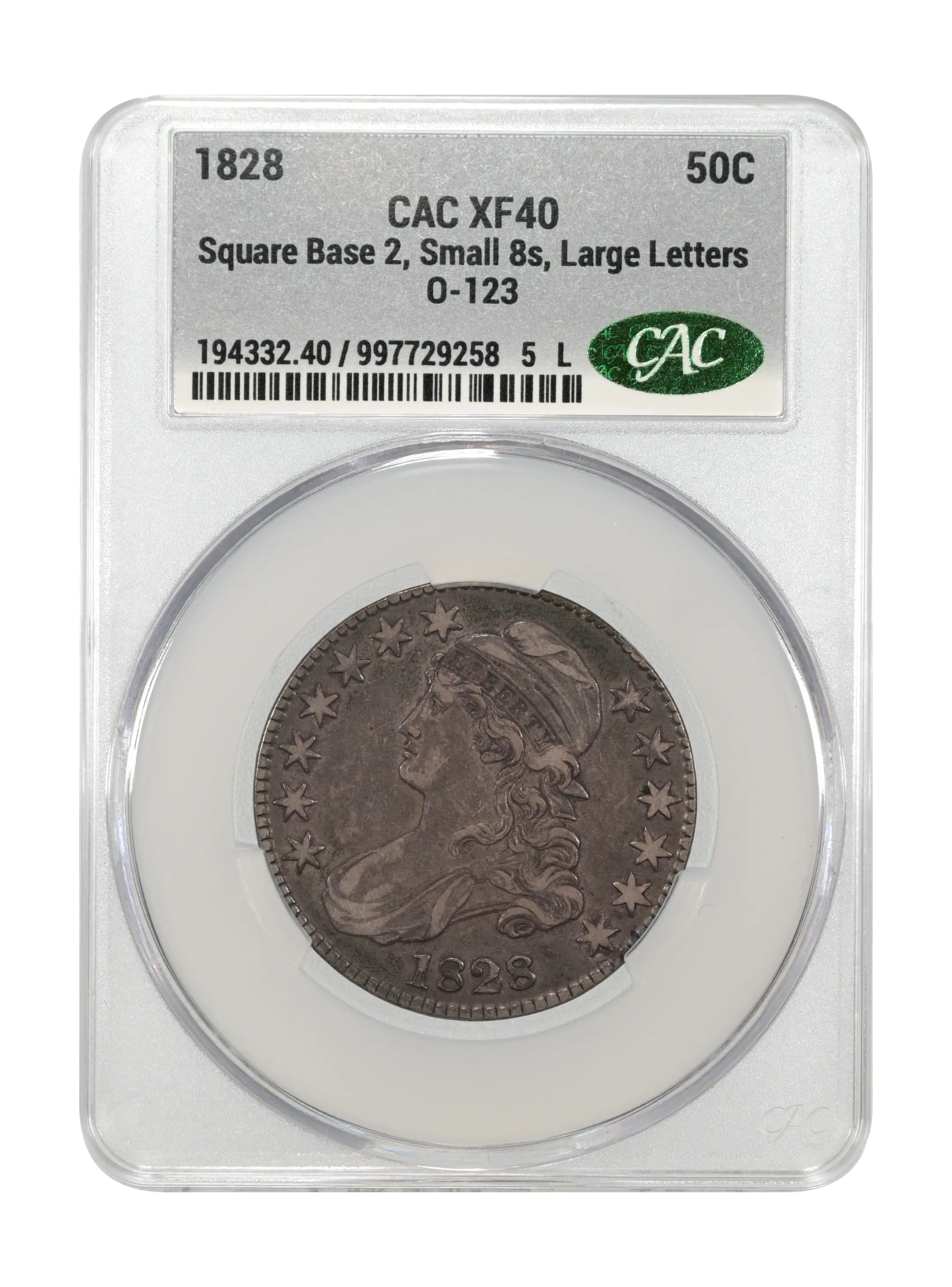 1828 50c Square Base 2, Small 8s, Large Letters, O-123 MS thumbnail 5