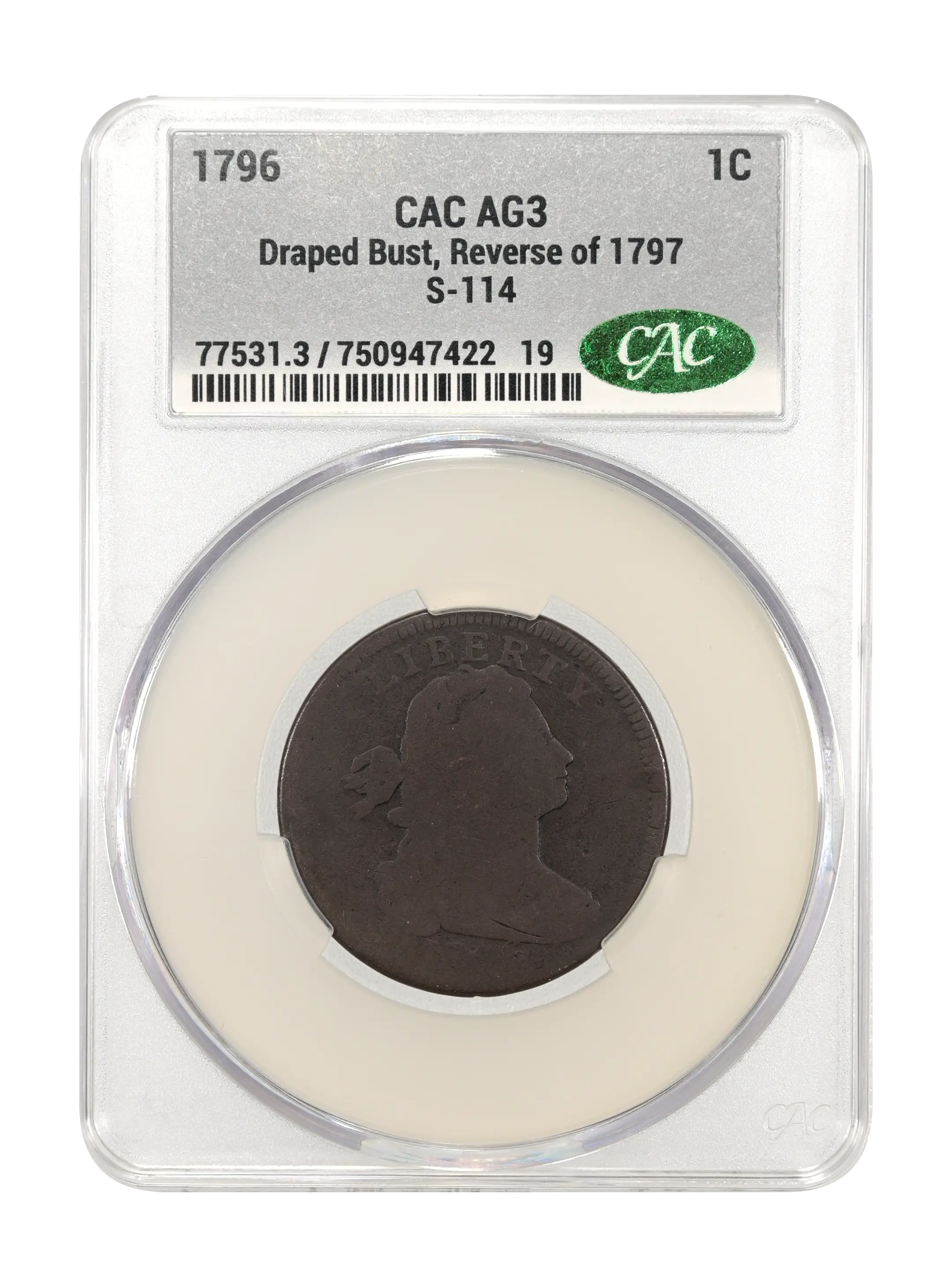 1796 1c Draped Bust, Reverse of 1797, S-114 MS BN thumbnail 4