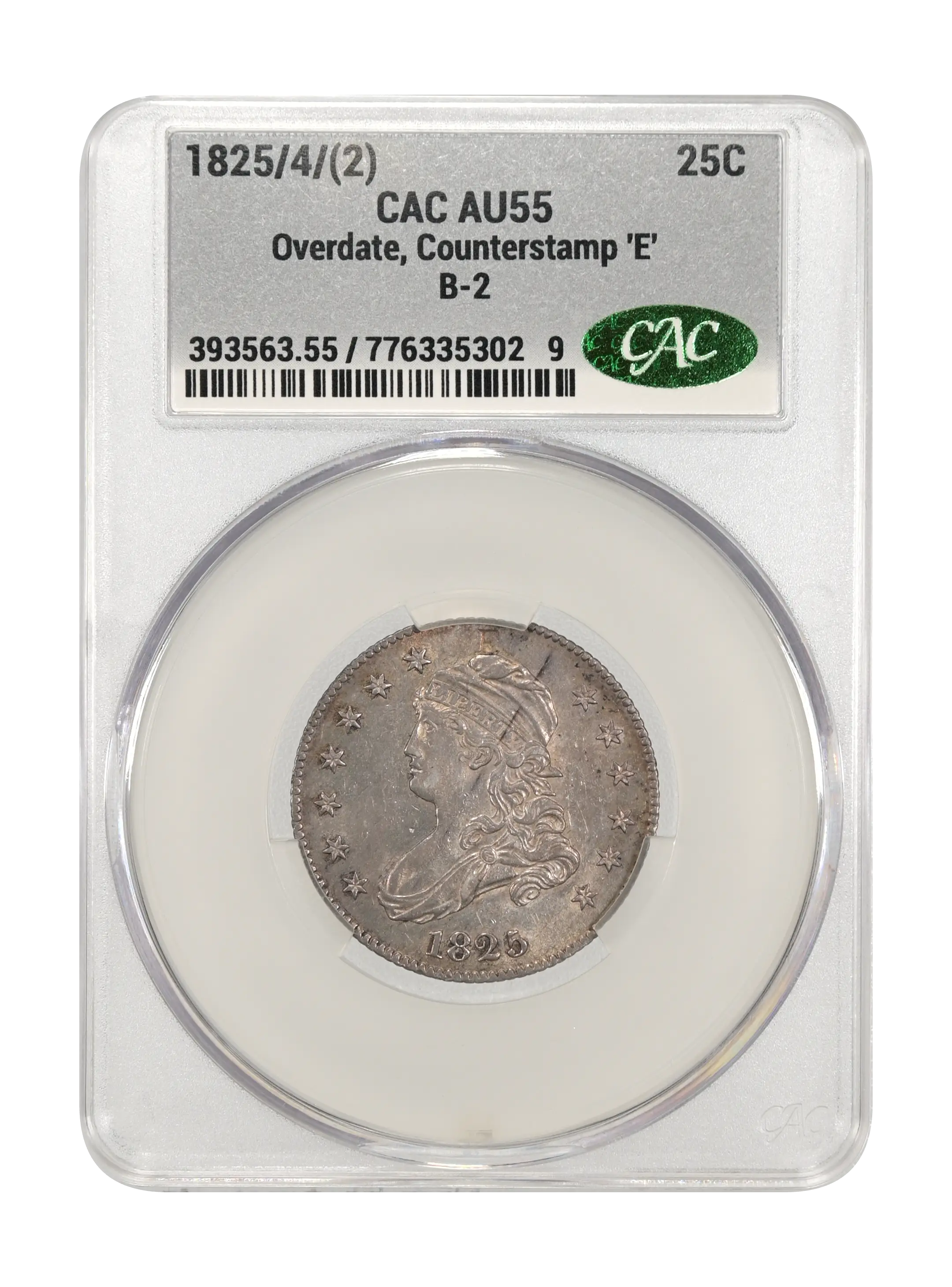 1825/4/(2) 25c Overdate, Counterstamp 'E', B-2 MS thumbnail 3
