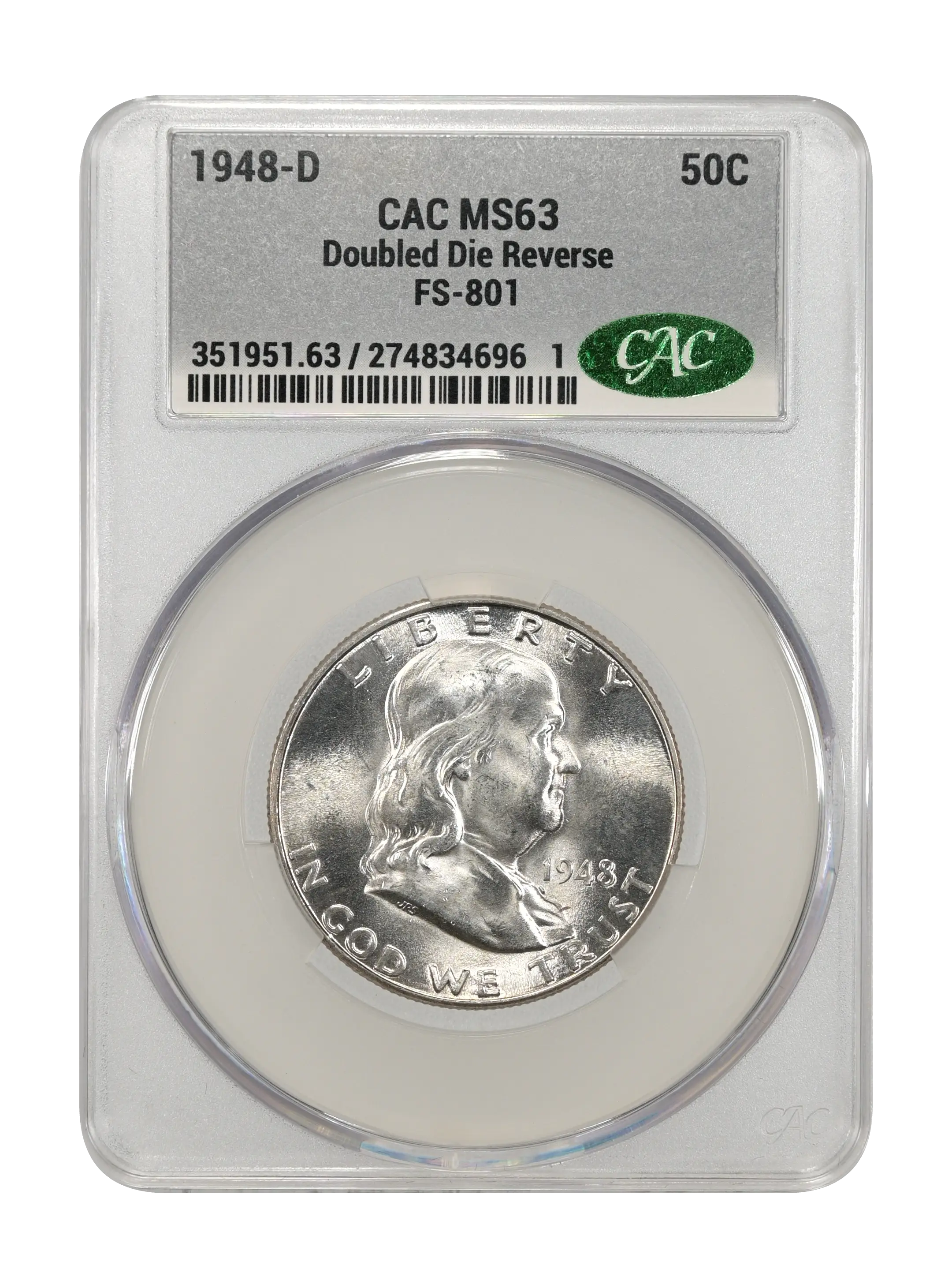 1948-D 50c Doubled Die Reverse, FS-801 MS thumbnail 4