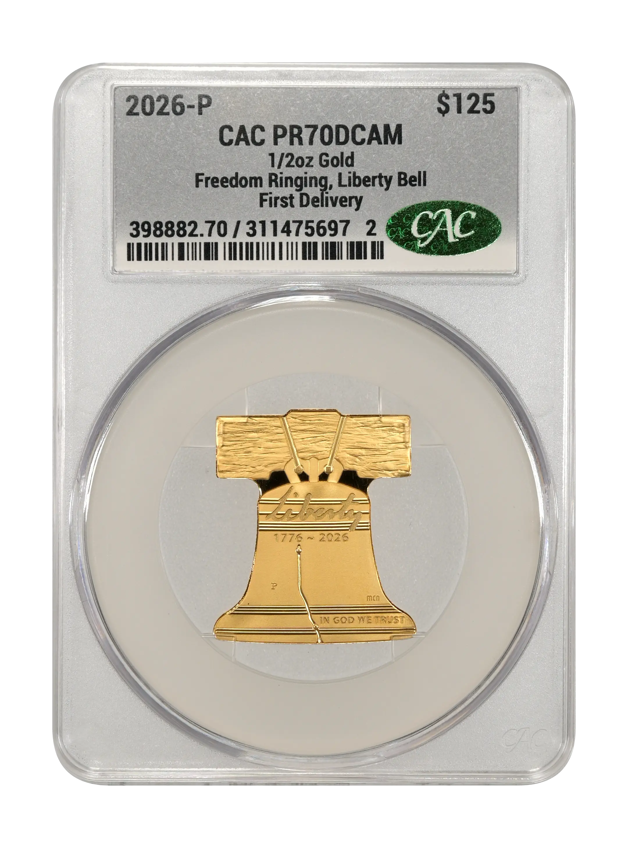 2026-P $125 1/2oz Gold, Freedom Ringing, Liberty Bell PR DCAM thumbnail 14