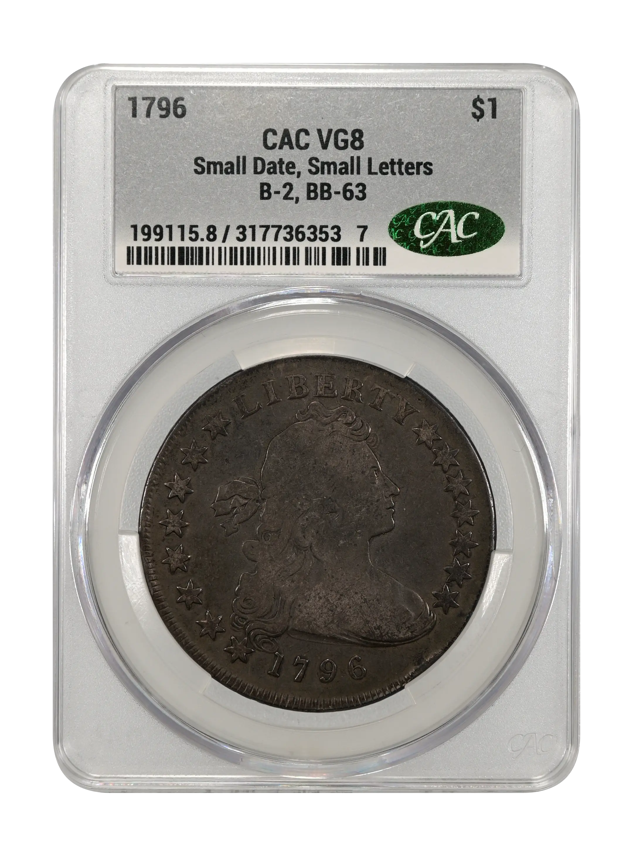 1796 $1  Small Date, Small Letters, B-2, BB-63 MS thumbnail 5