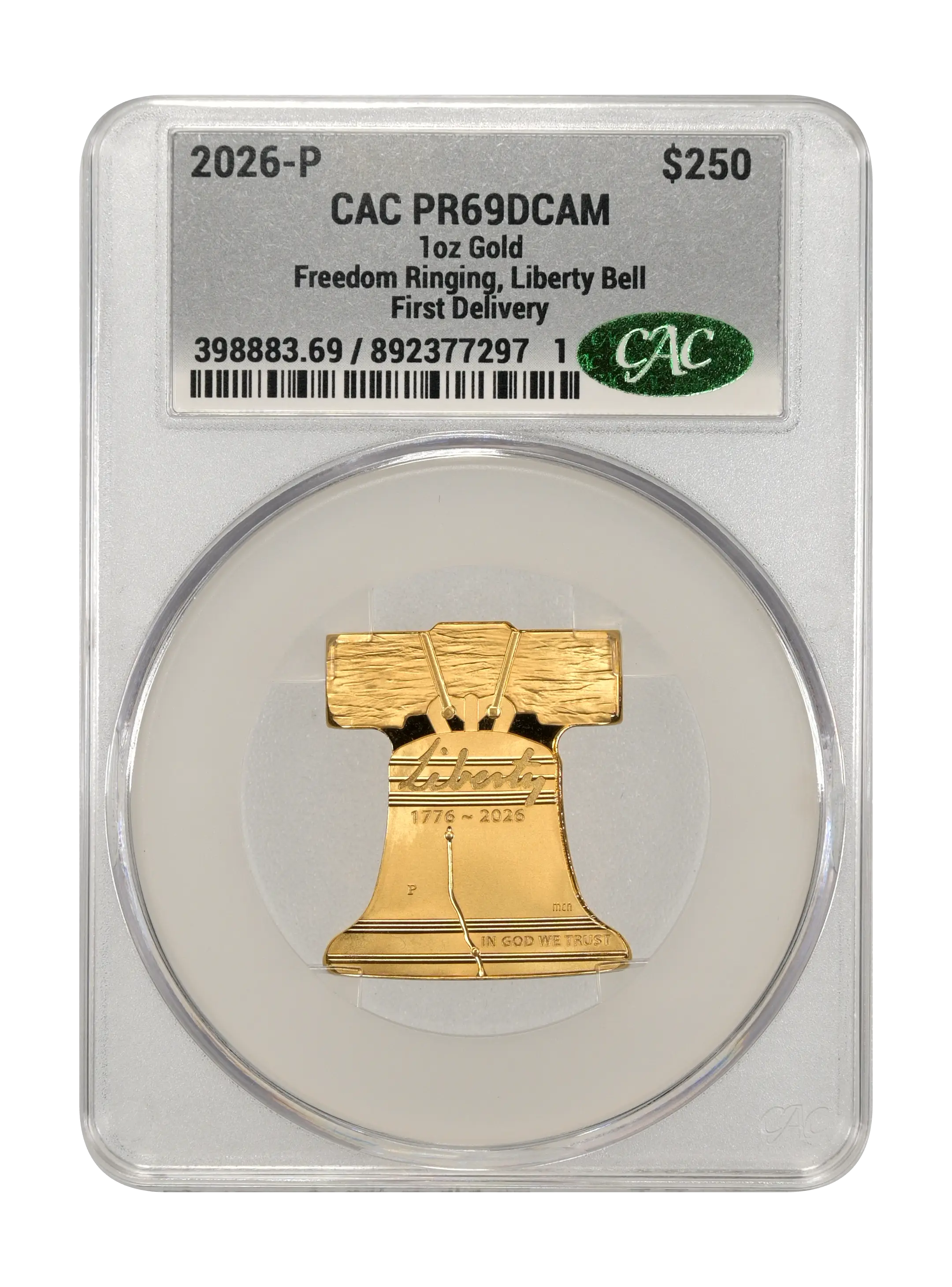 2026-P $250 1oz Gold, Freedom Ringing, Liberty Bell PR DCAM thumbnail 5