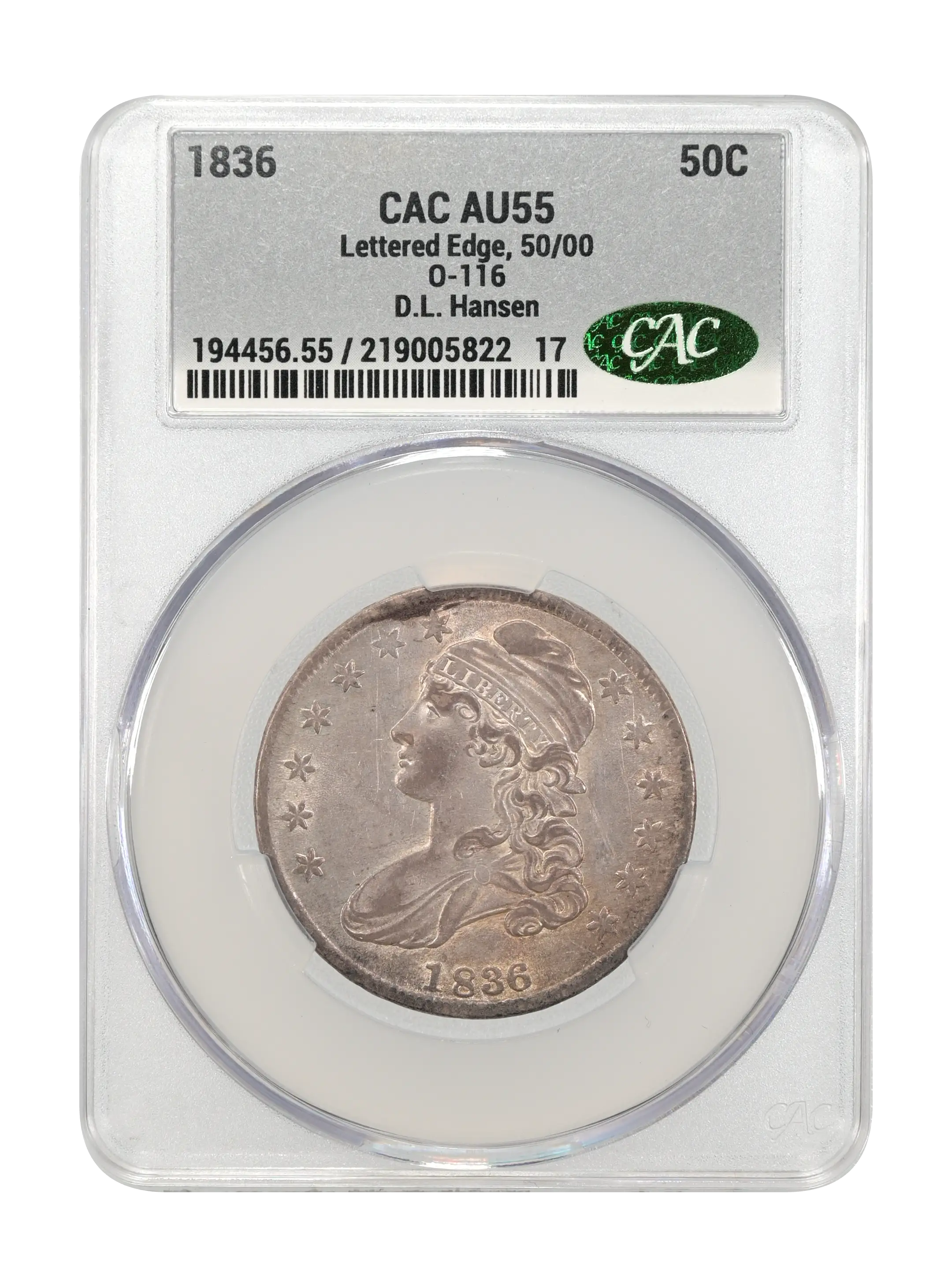 1836 50c Lettered Edge, 50/00, O-116 MS thumbnail 11