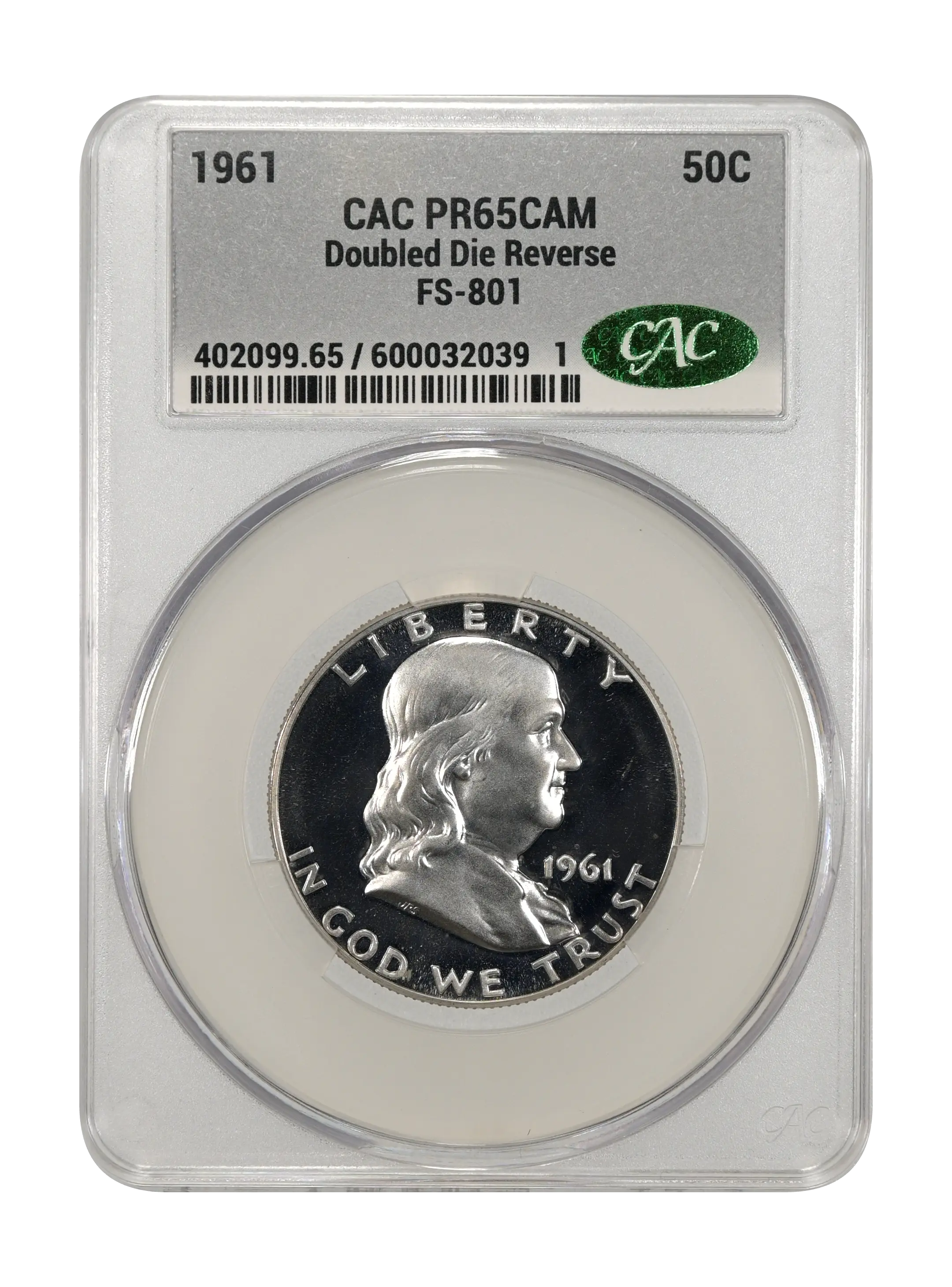 1961 50c Doubled Die Reverse, FS-801 PR CAM thumbnail 5