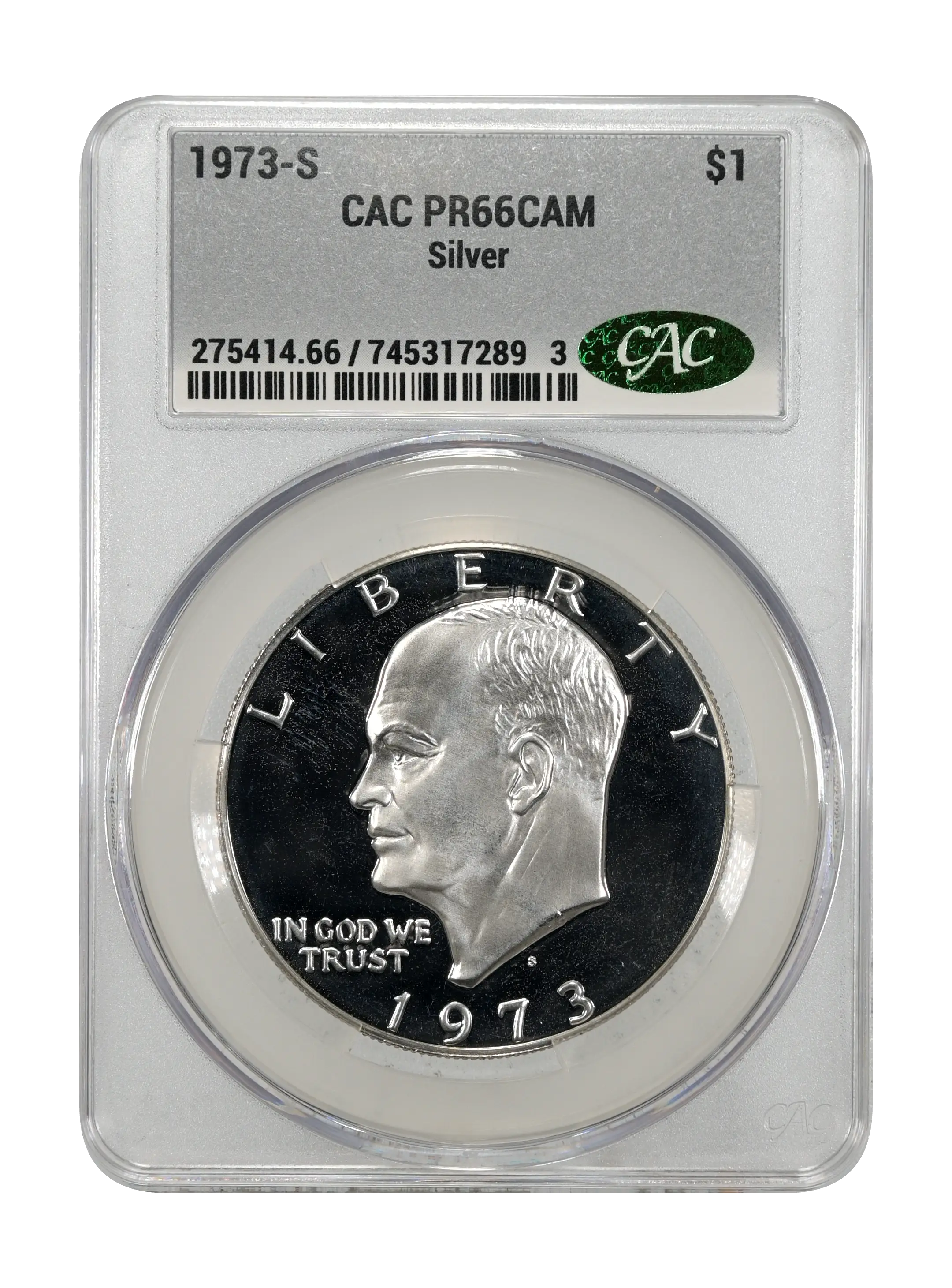 1973-S $1  Silver, Peg Leg, FS-402 PR CAM thumbnail 6