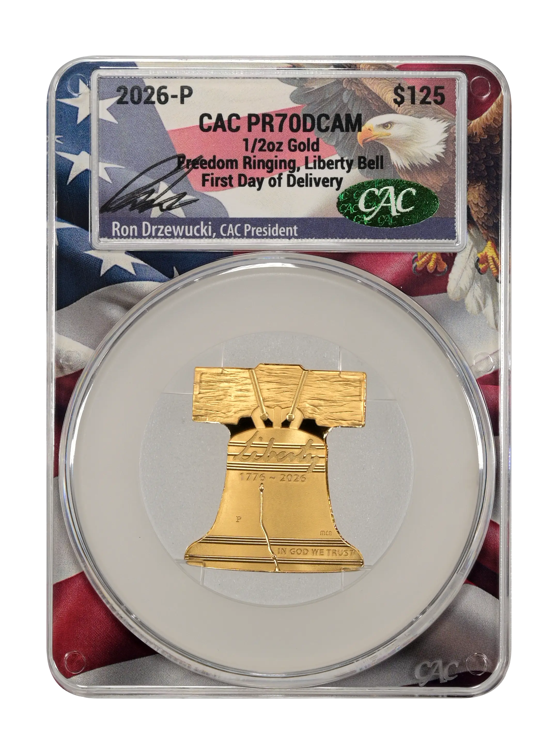 2026-P $125 1/2oz Gold, Freedom Ringing, Liberty Bell PR DCAM thumbnail 9