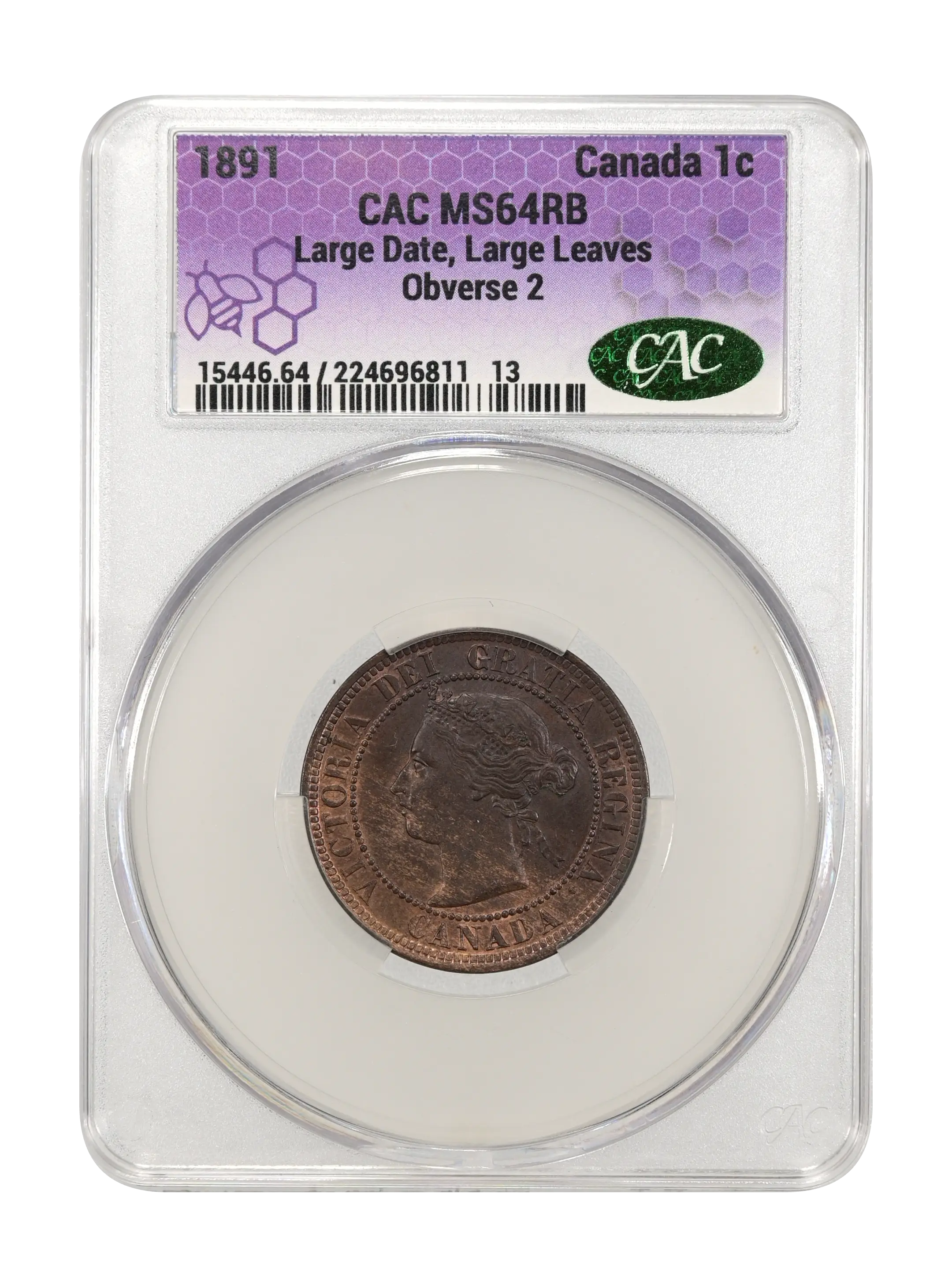 1891 1c Large Date, Large Leaves, Obverse 3a MS RB thumbnail 4