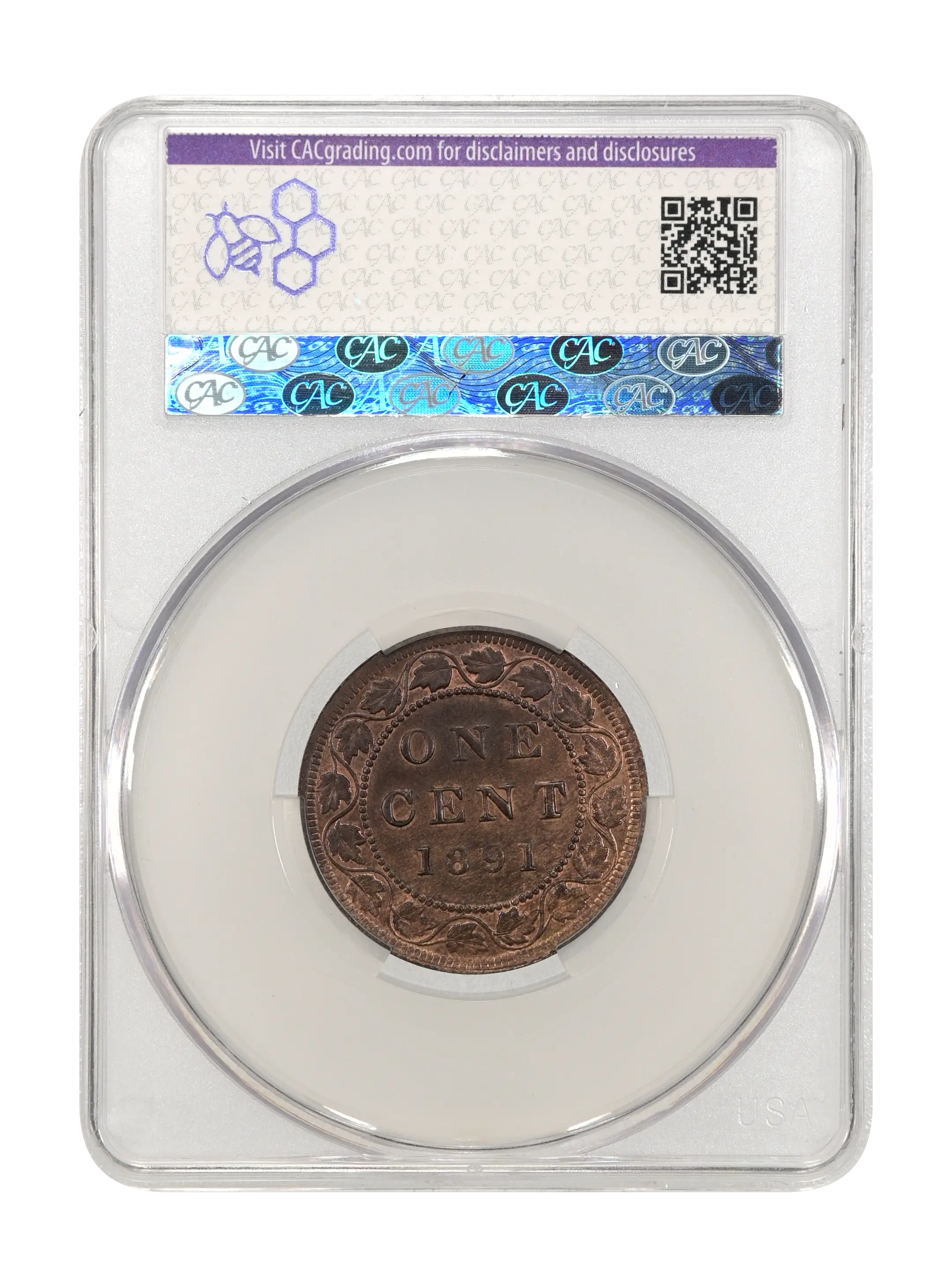 1891 1c Large Date, Large Leaves, Obverse 3a MS RB thumbnail 5