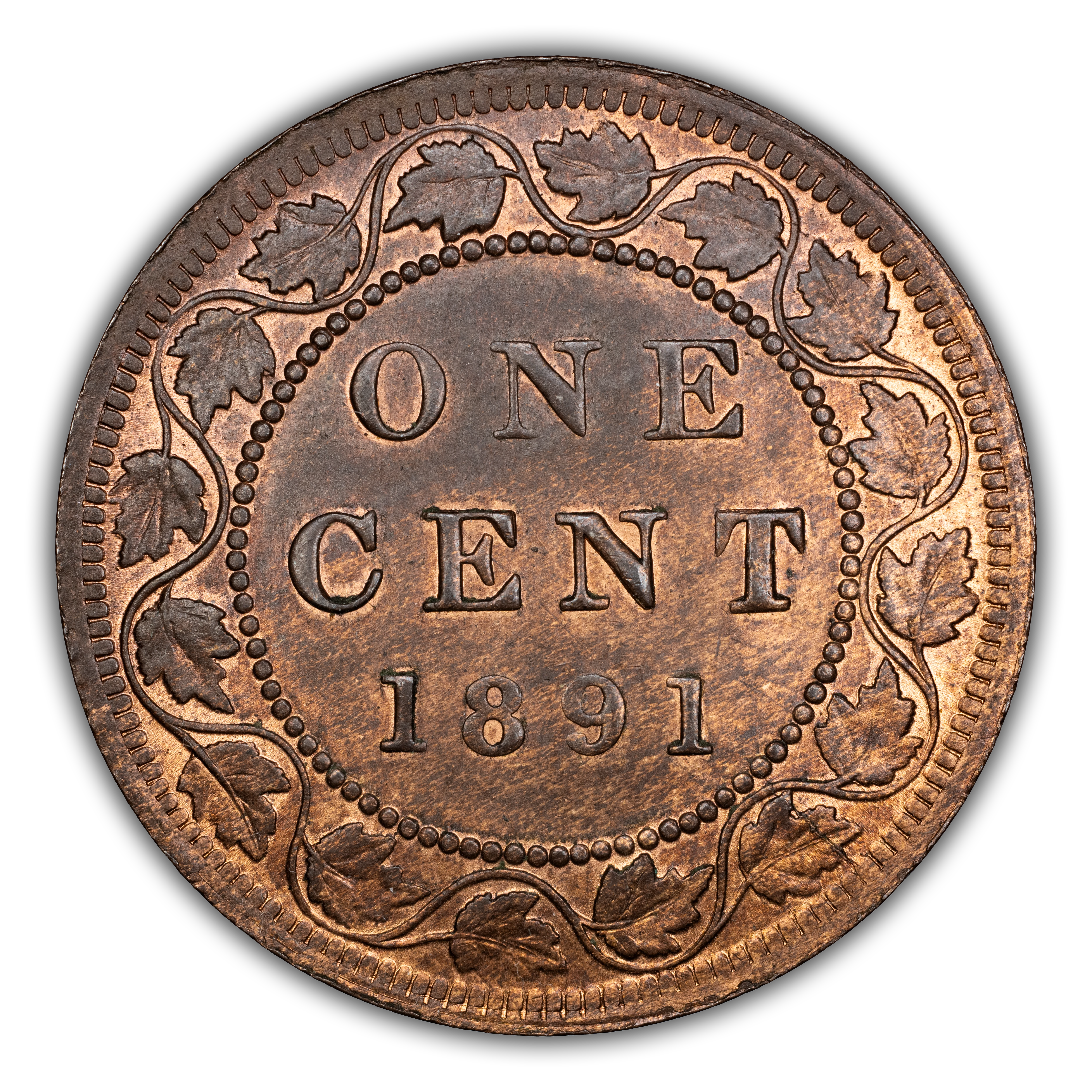 1891 1c Large Date, Large Leaves, Obverse 3a MS RB thumbnail 3
