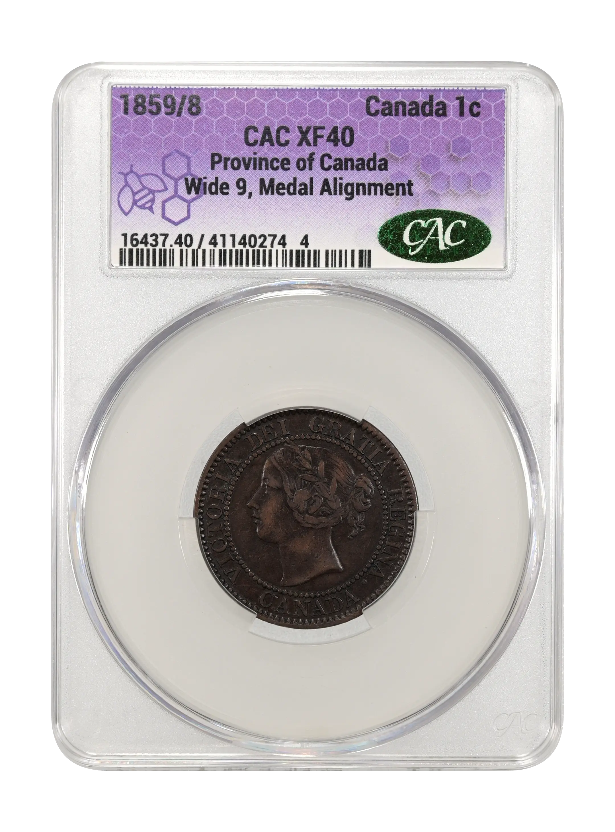 1859/8 1c Province of Canada, Medal Alignment, Wide 9 MS BN thumbnail 7