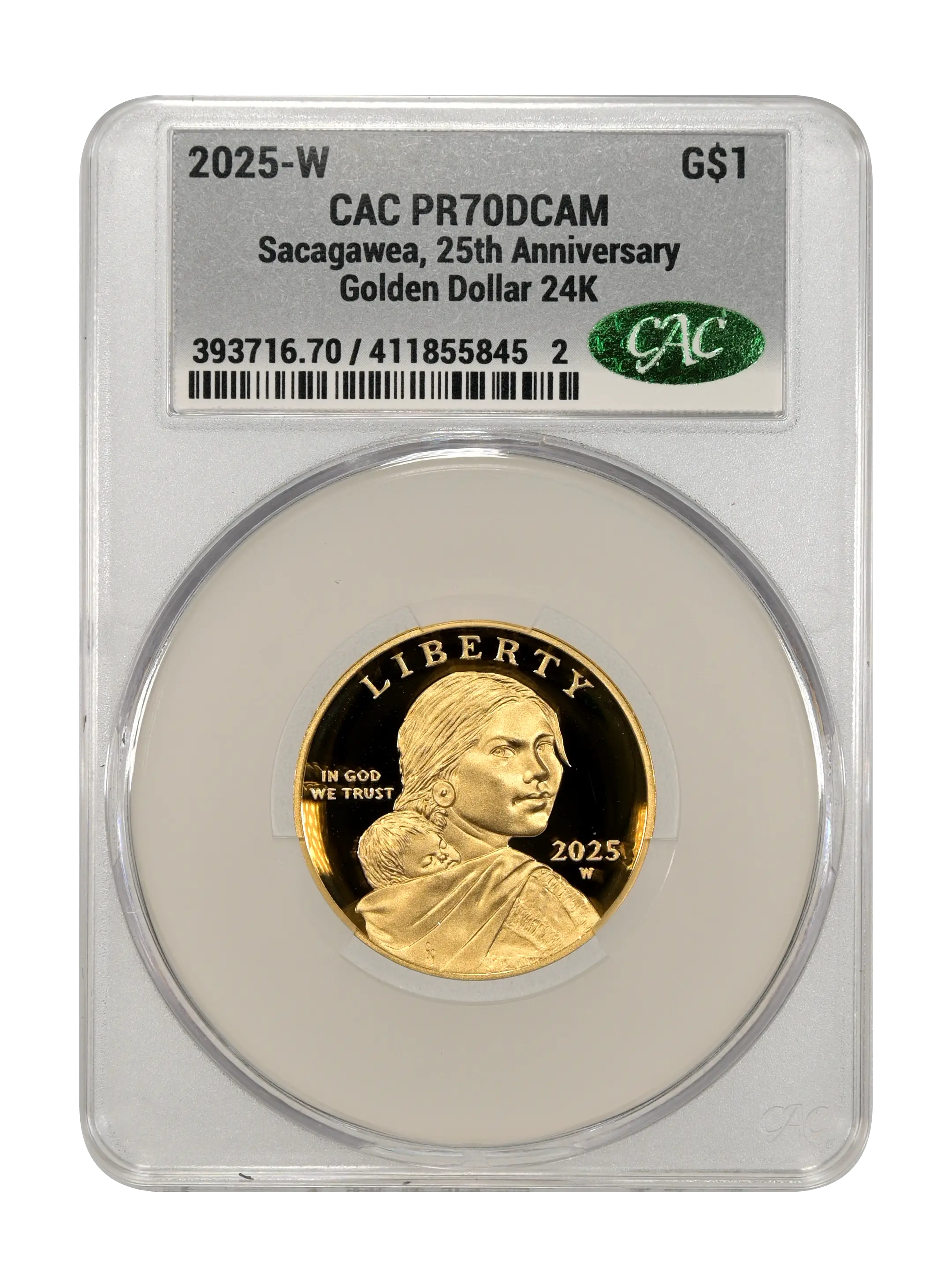 2025-W G$1  Sacagawea, 25th Anniversary, Golden Dollar 24K PR DCAM thumbnail 15