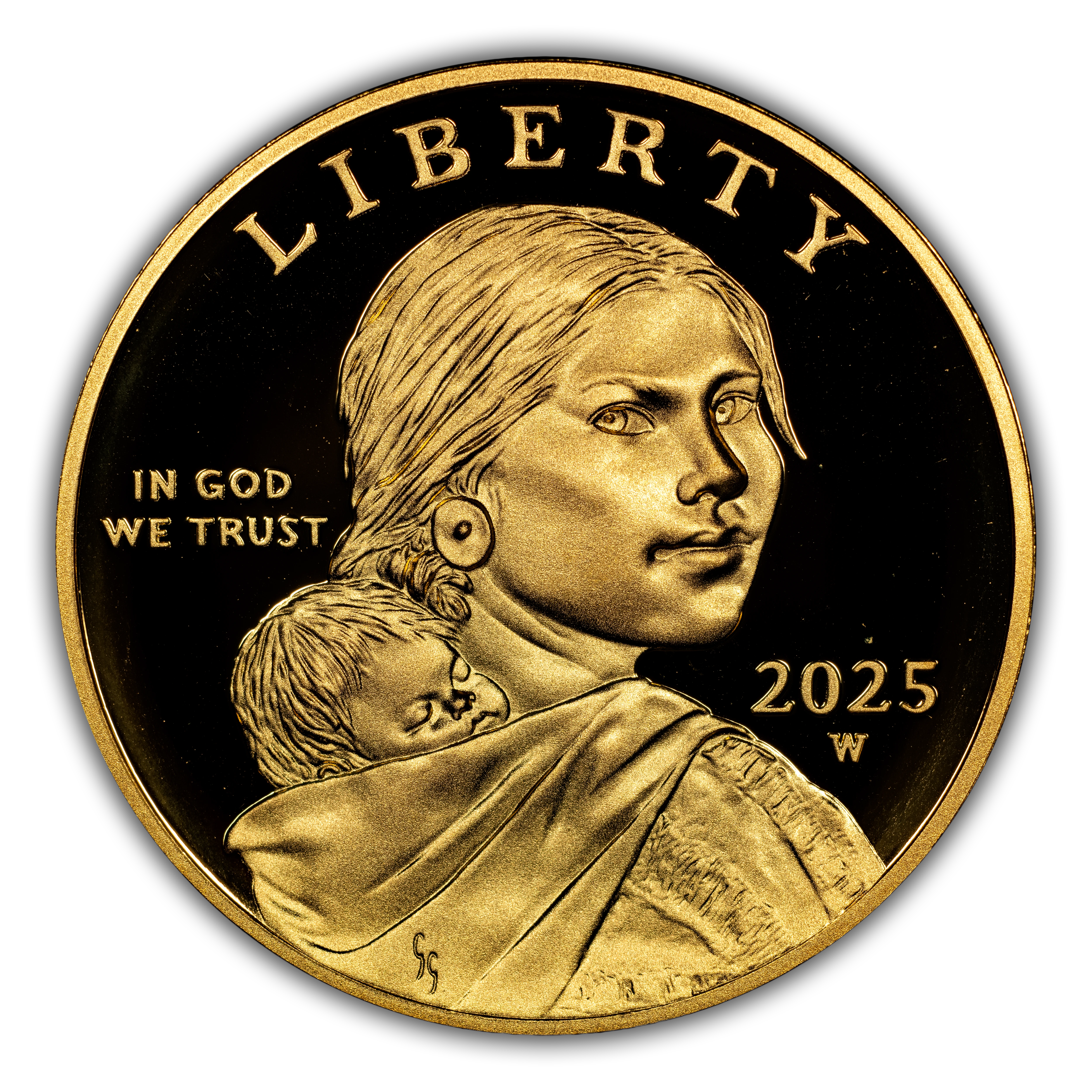 2025-W G$1  Sacagawea, 25th Anniversary, Golden Dollar 24K PR DCAM thumbnail 3
