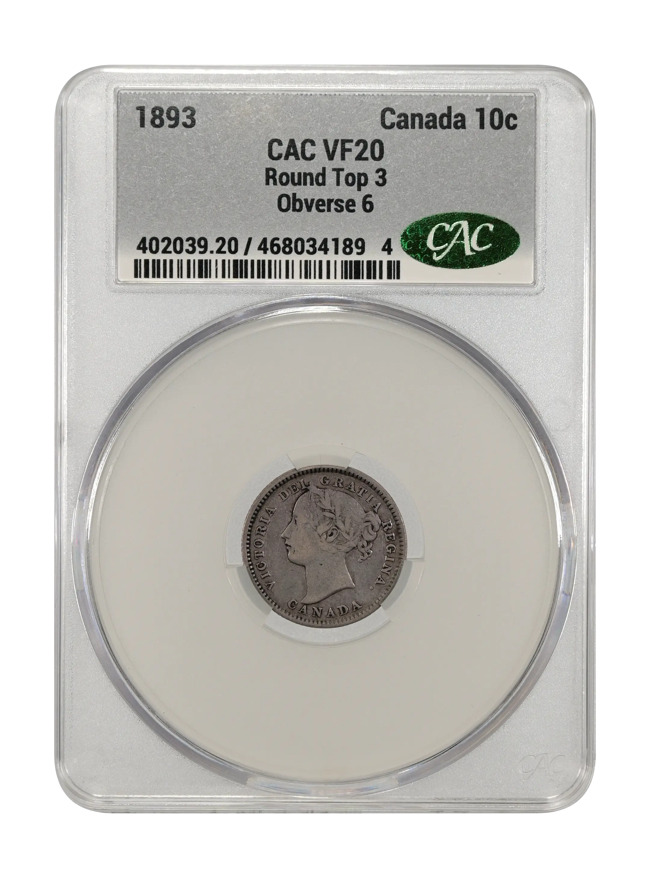 1893 10c Round Top 3 , Obverse 6 MS thumbnail 3