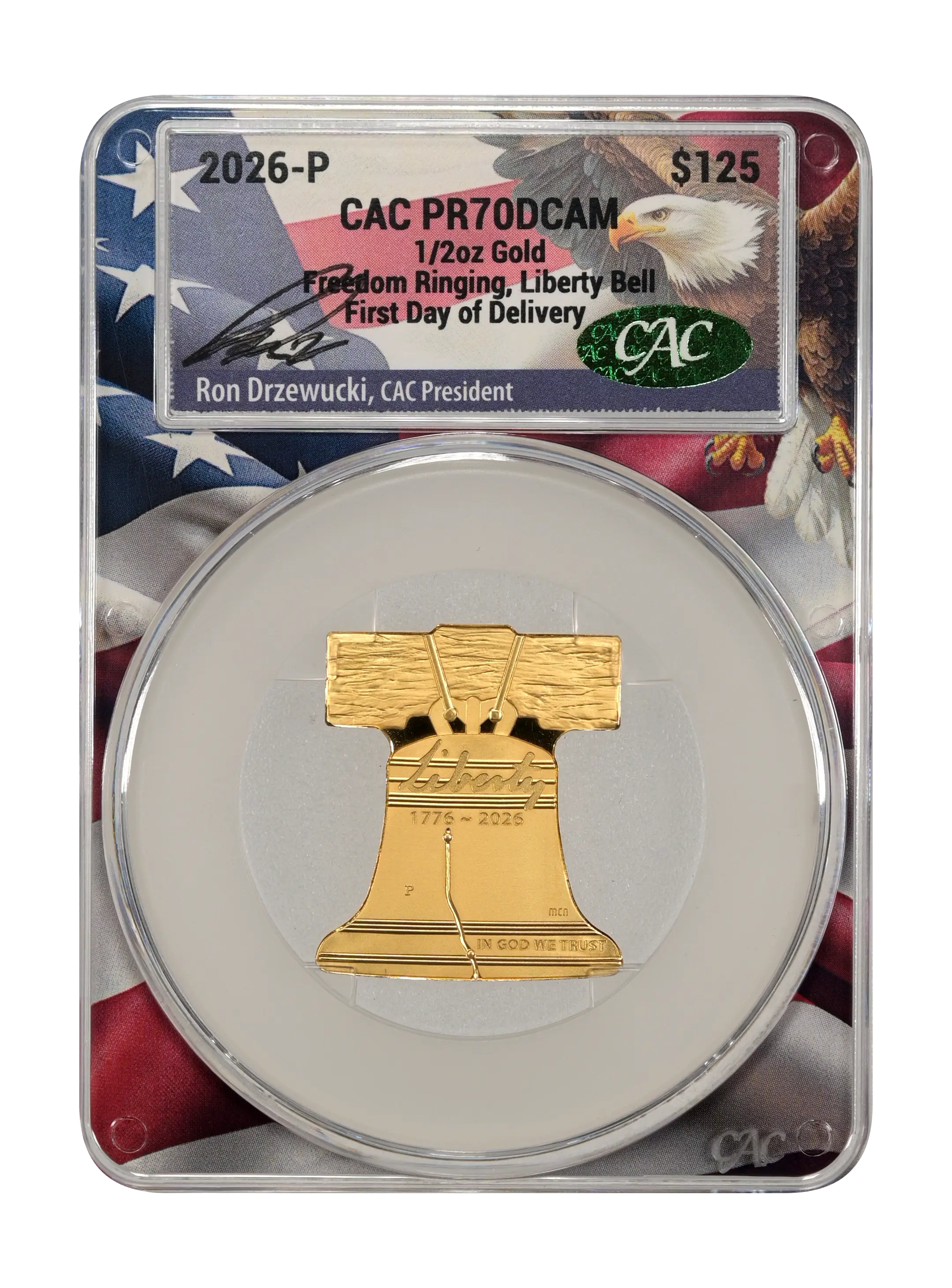 2026-P $125 1/2oz Gold, Freedom Ringing, Liberty Bell PR DCAM thumbnail 7