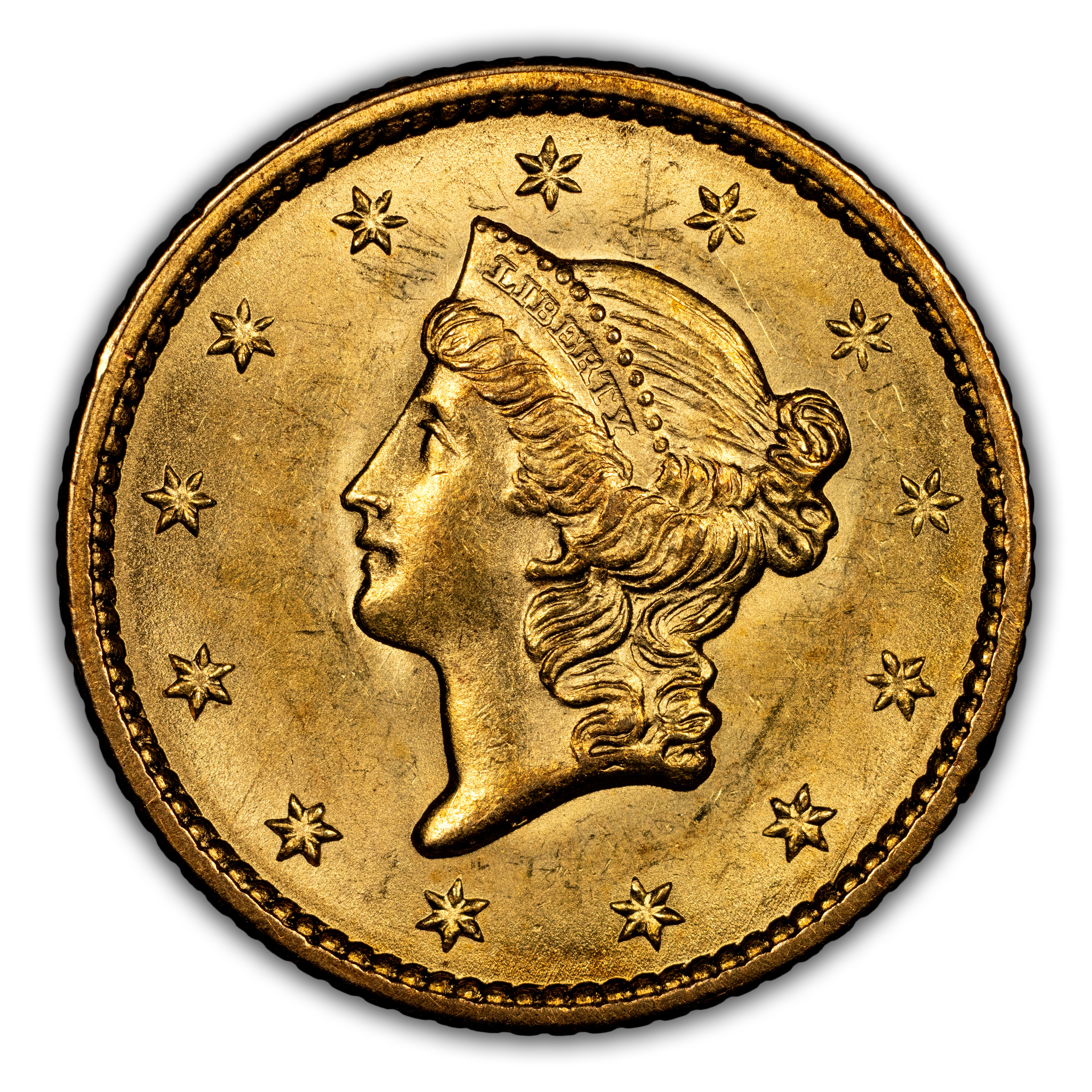 1849 G$1 Open Wreath, With L MS