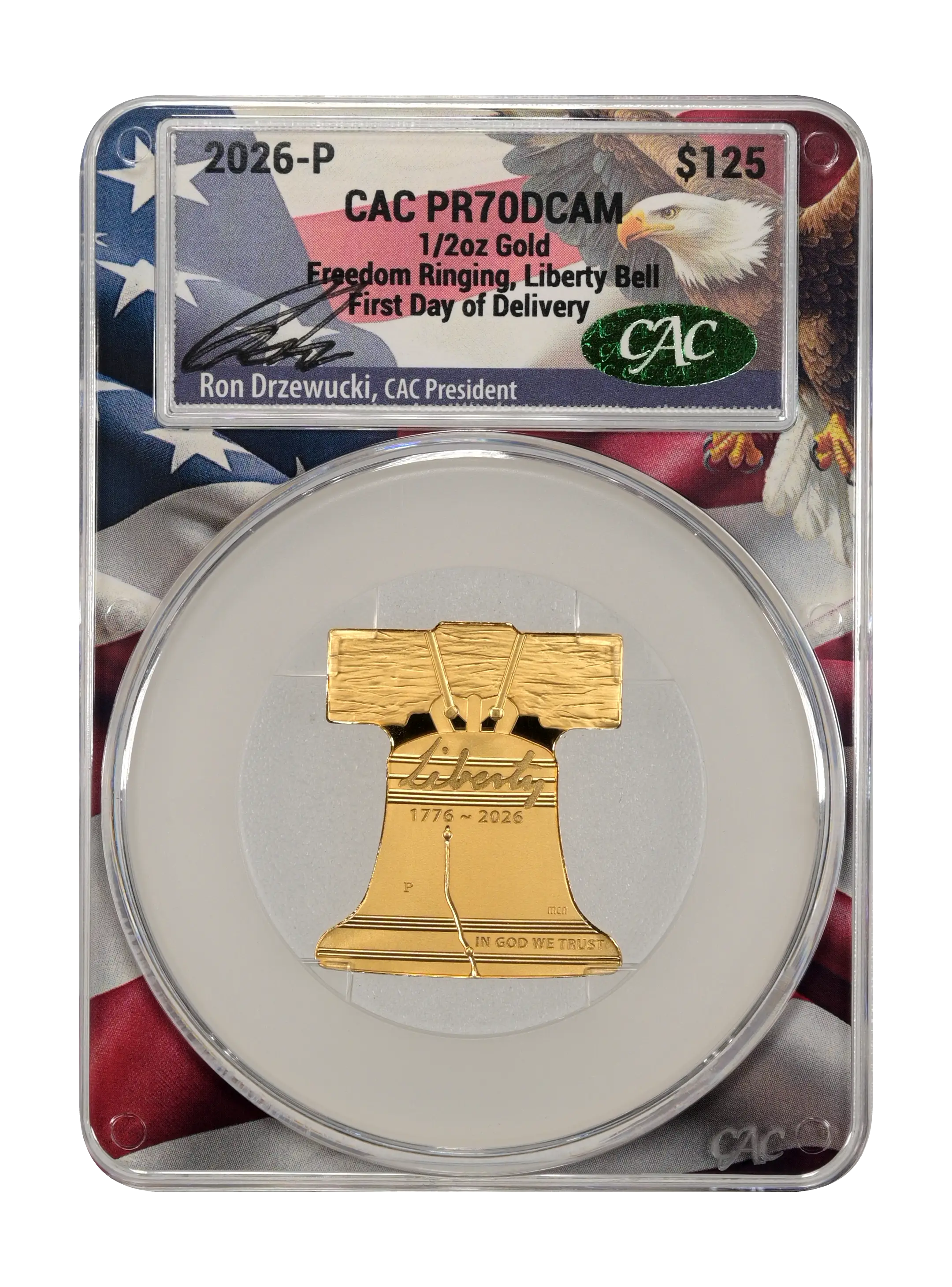 2026-P $125 1/2oz Gold, Freedom Ringing, Liberty Bell PR DCAM thumbnail 13
