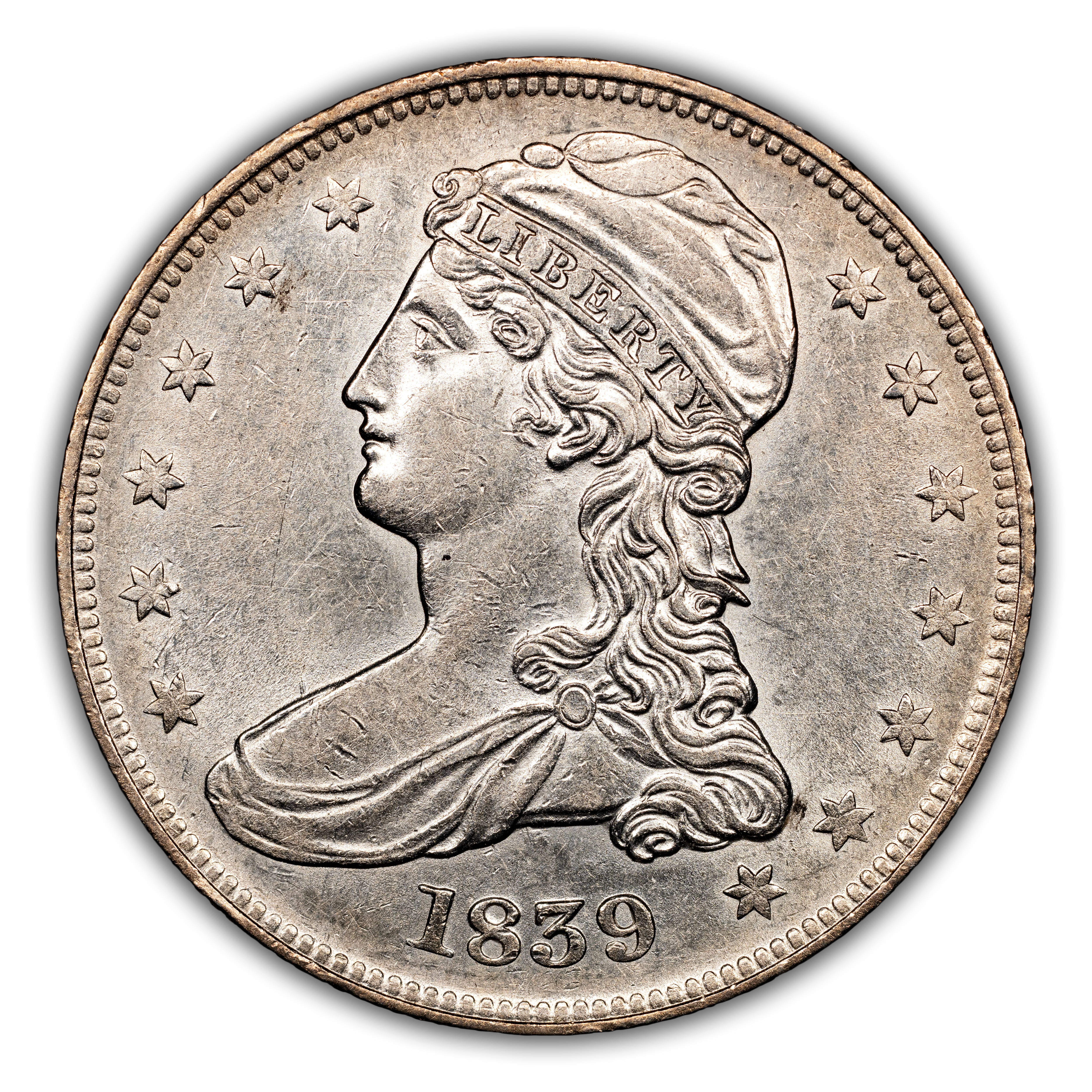 1839 50c Reeded Edge, Large Letters Reverse, GR-2 MS thumbnail 2