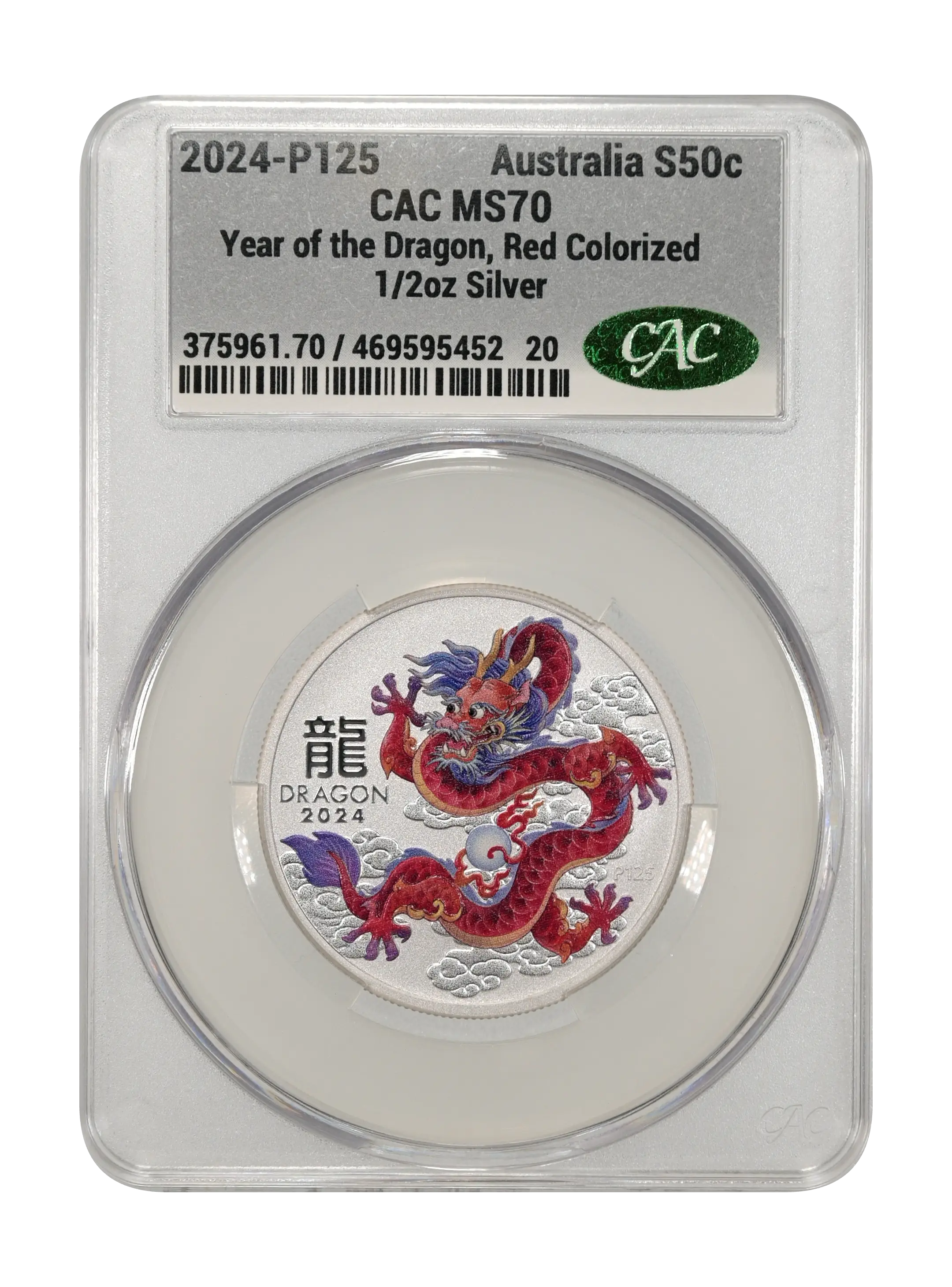 Image for 2024-P125 S50c 1/2oz Silver, Dragon, Red Colorized MS