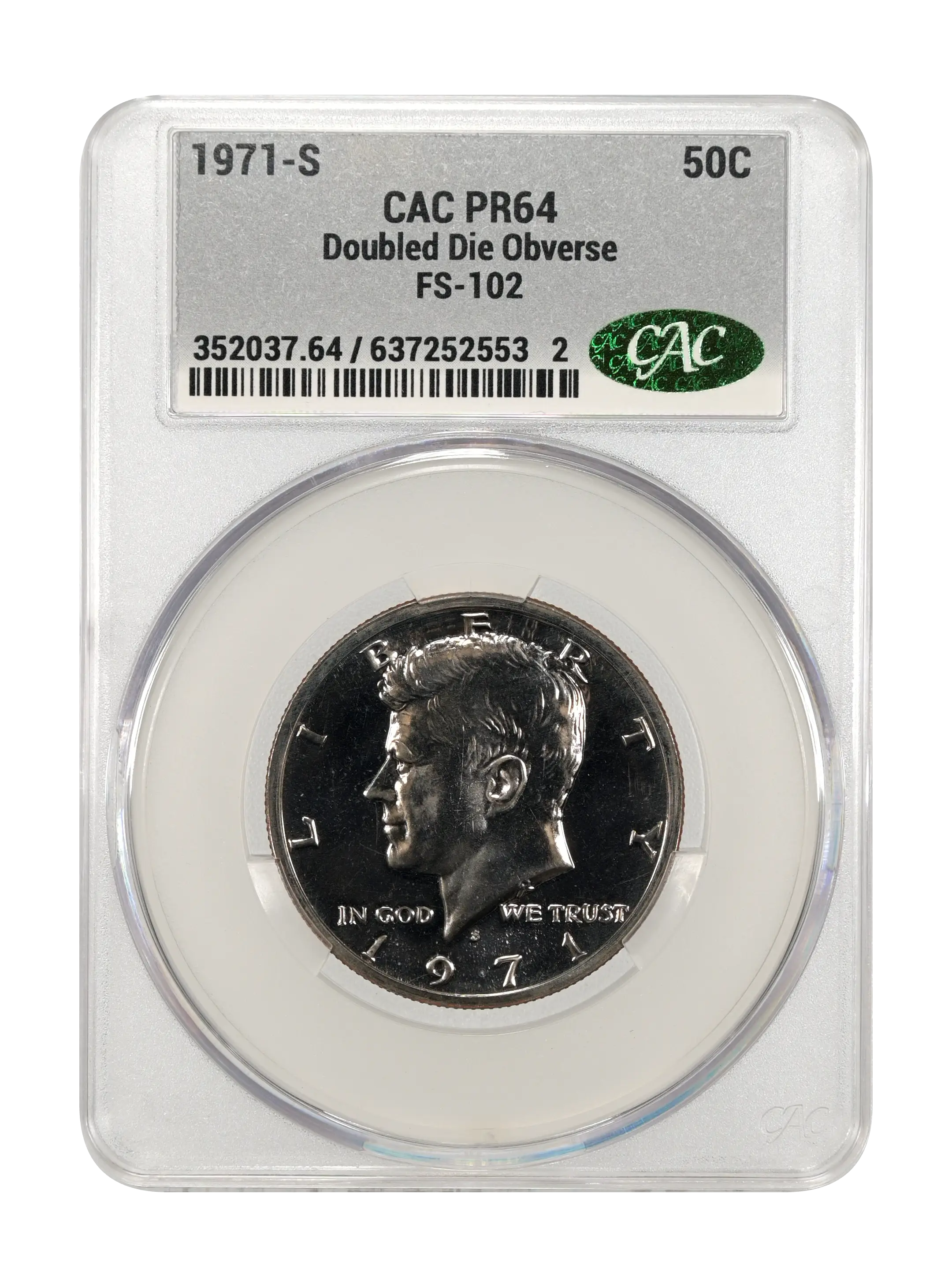 1971-S 50c Doubled Die Obverse, FS-102 PR thumbnail 3