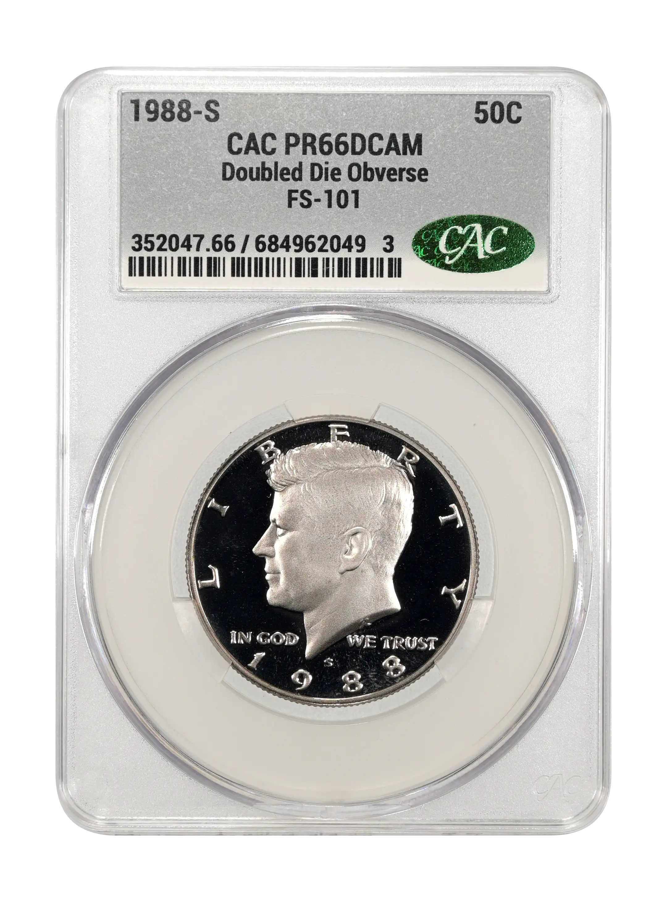 1988-S 50c Doubled Die Obverse, FS-101 PR DCAM thumbnail 5