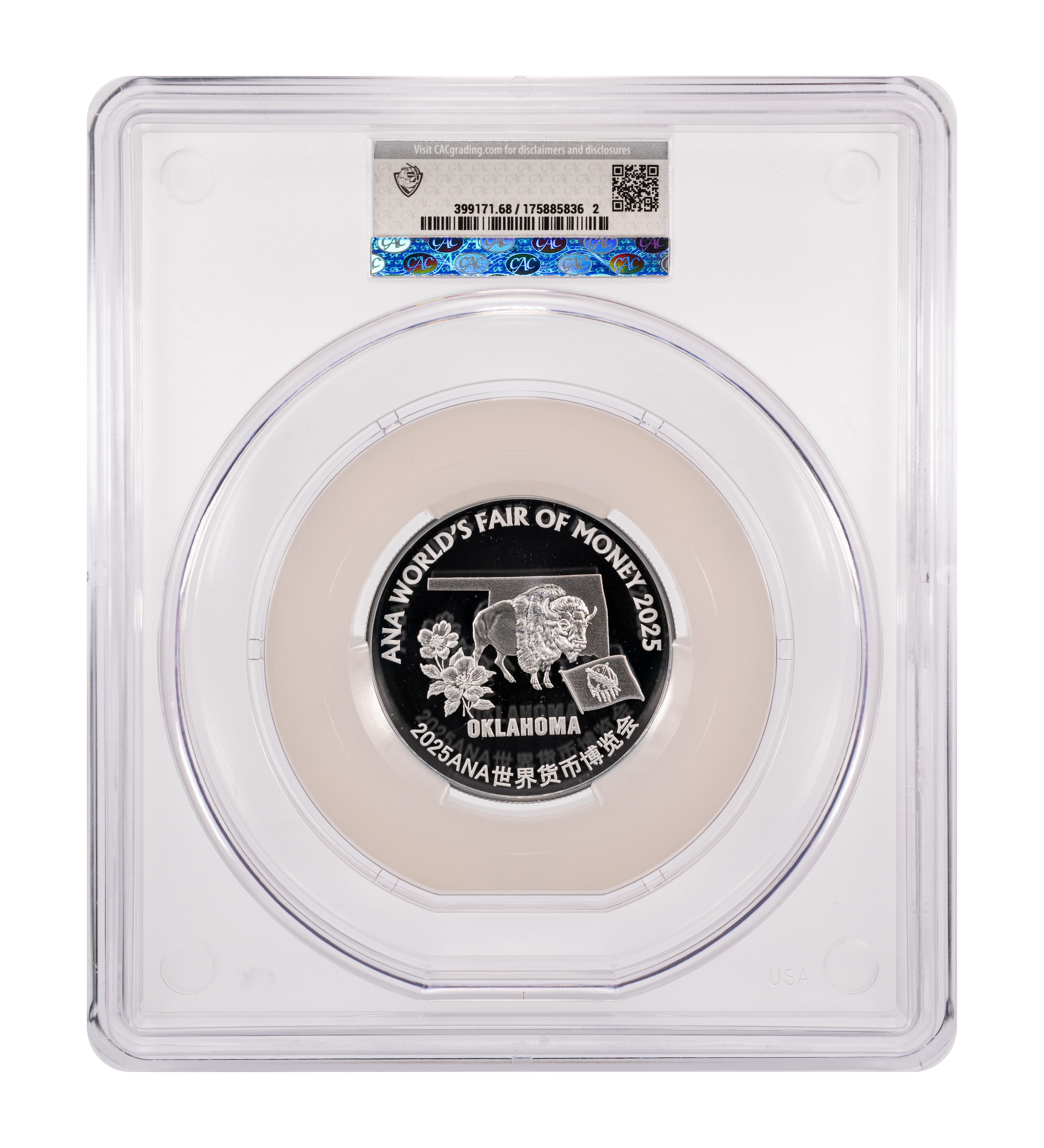 2025 Medal 2oz Silver, Oklahoma ANA PR DCAM thumbnail 3