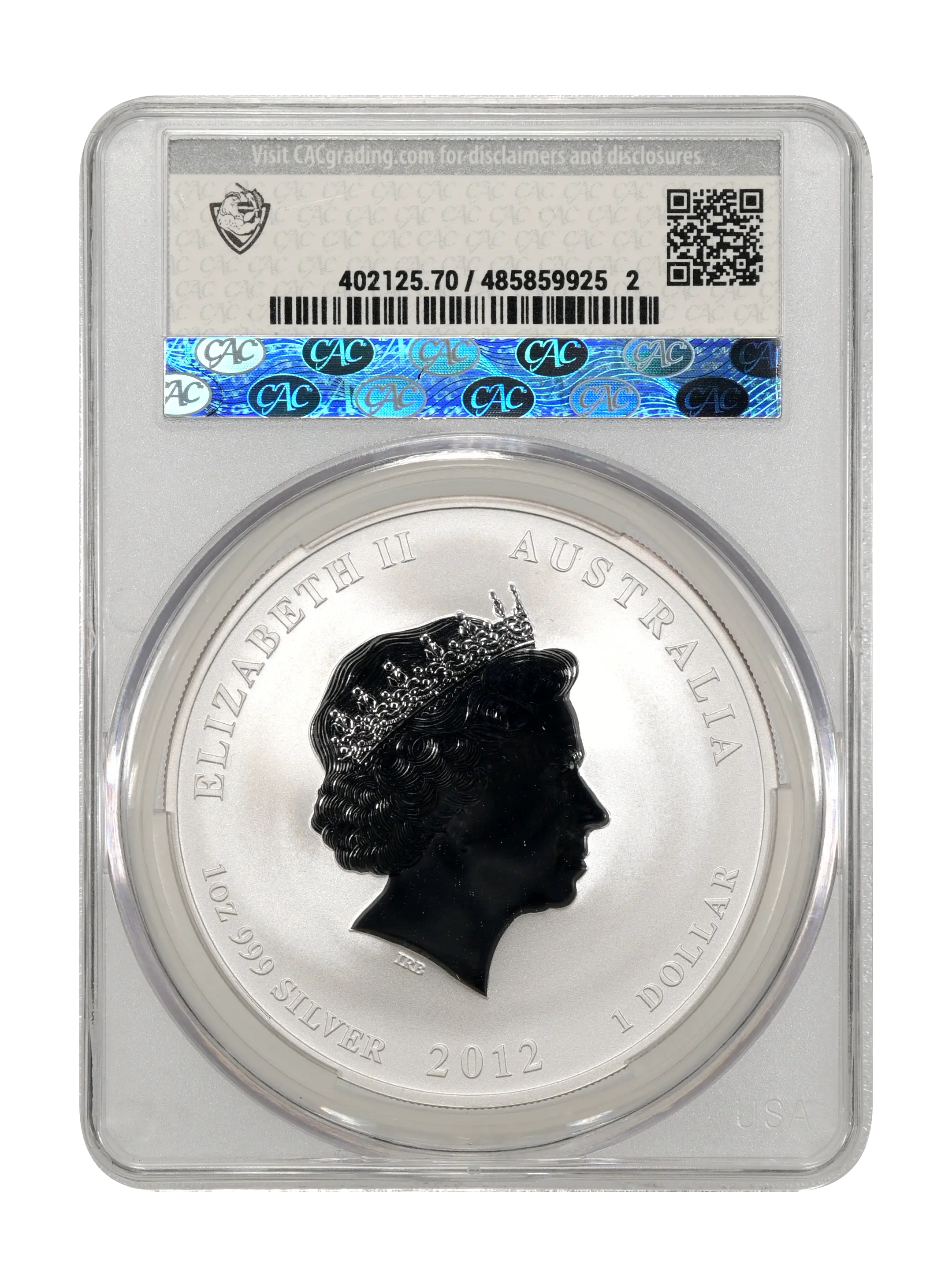 2012-P S$1 1oz Silver, Year of the Dragon, Red Colorized MS thumbnail 2