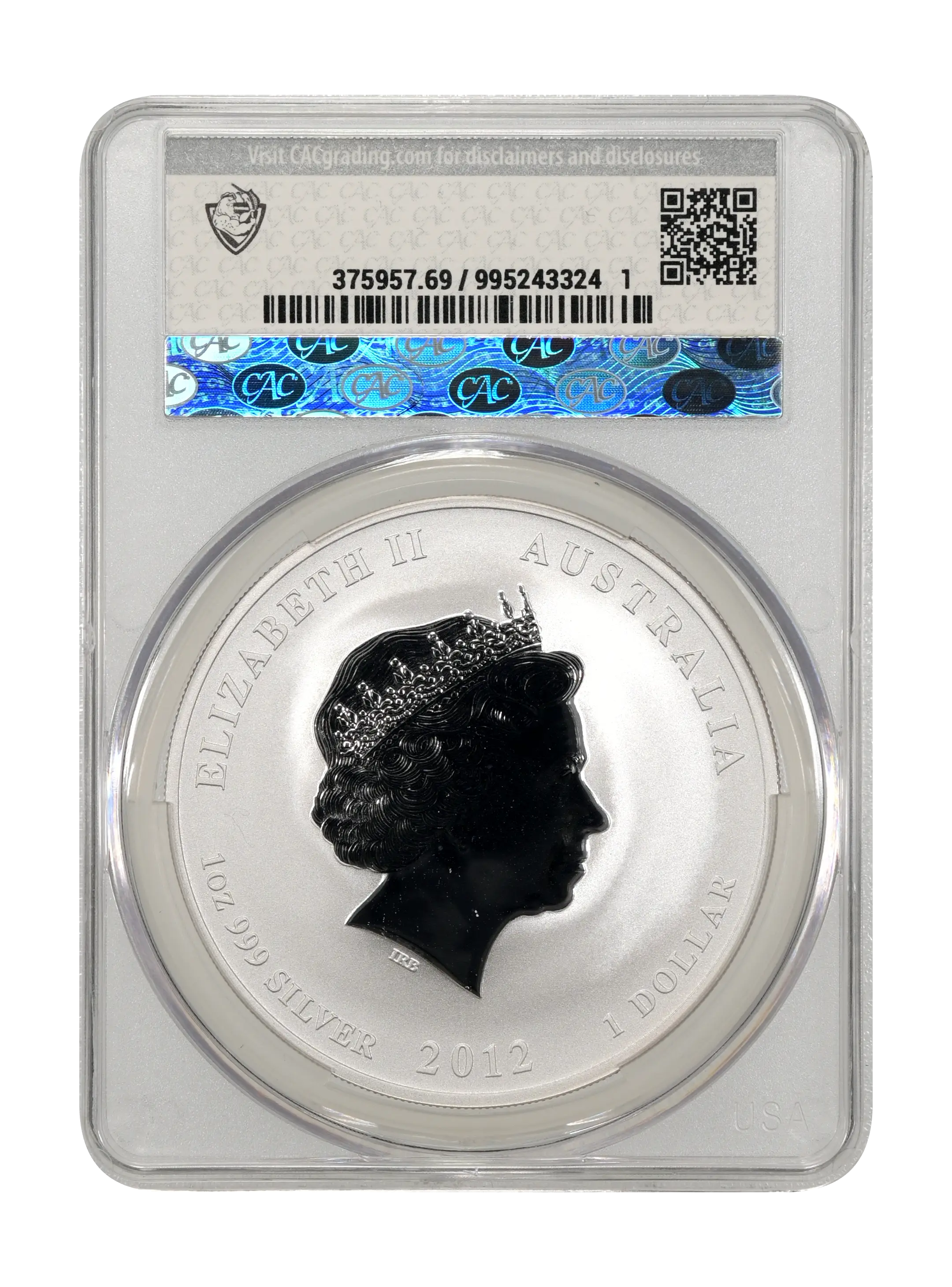 2012-P S$1 1oz Silver, Year of the Dragon, Gilt MS thumbnail 2