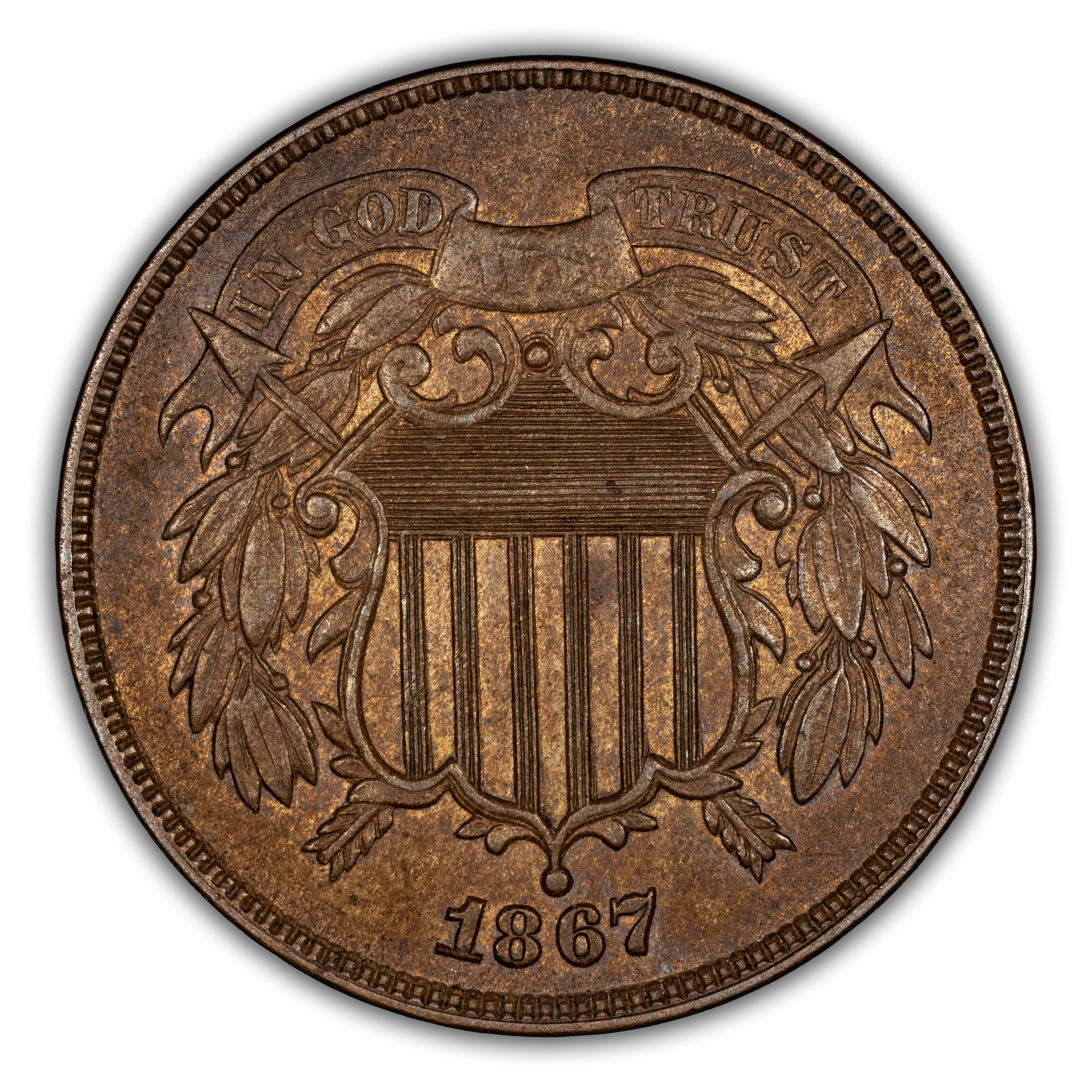 1867 2c Doubled Die Obverse , FS-101 MS BN thumbnail 2