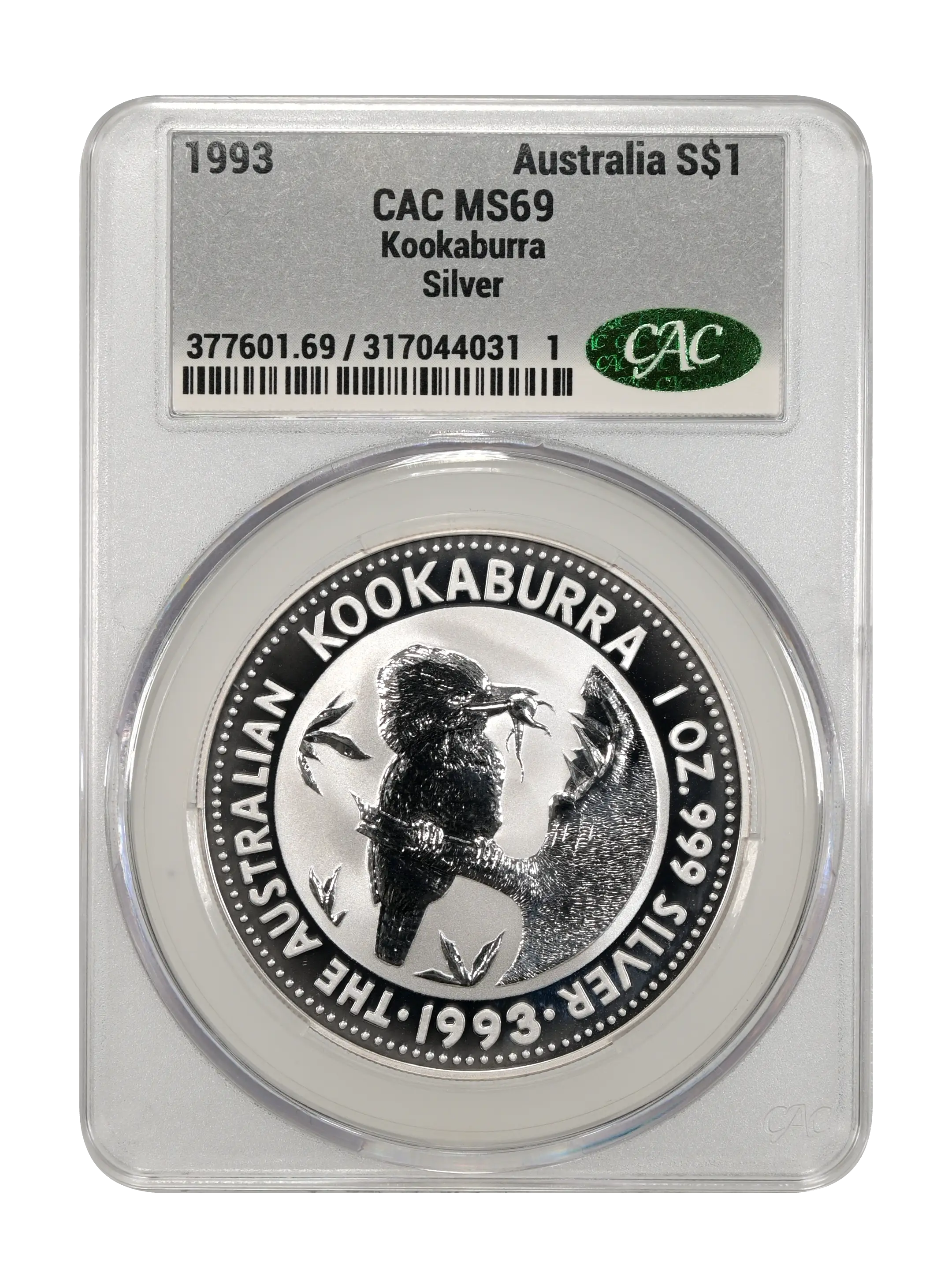 1993 S$1 1oz Silver, Kookaburra MS thumbnail 2