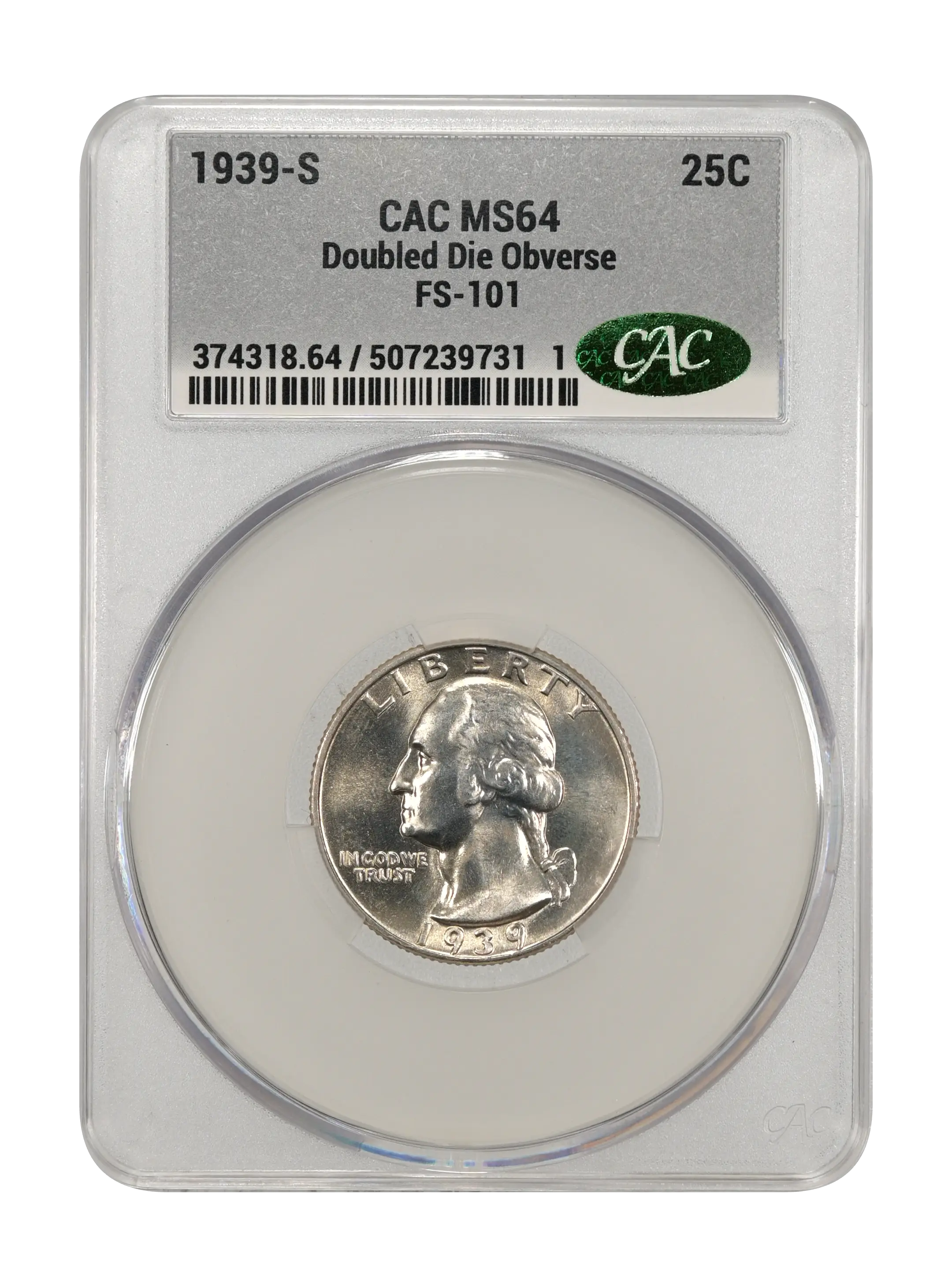 1939-S 25c Doubled Die Obverse, FS-101 MS thumbnail 7
