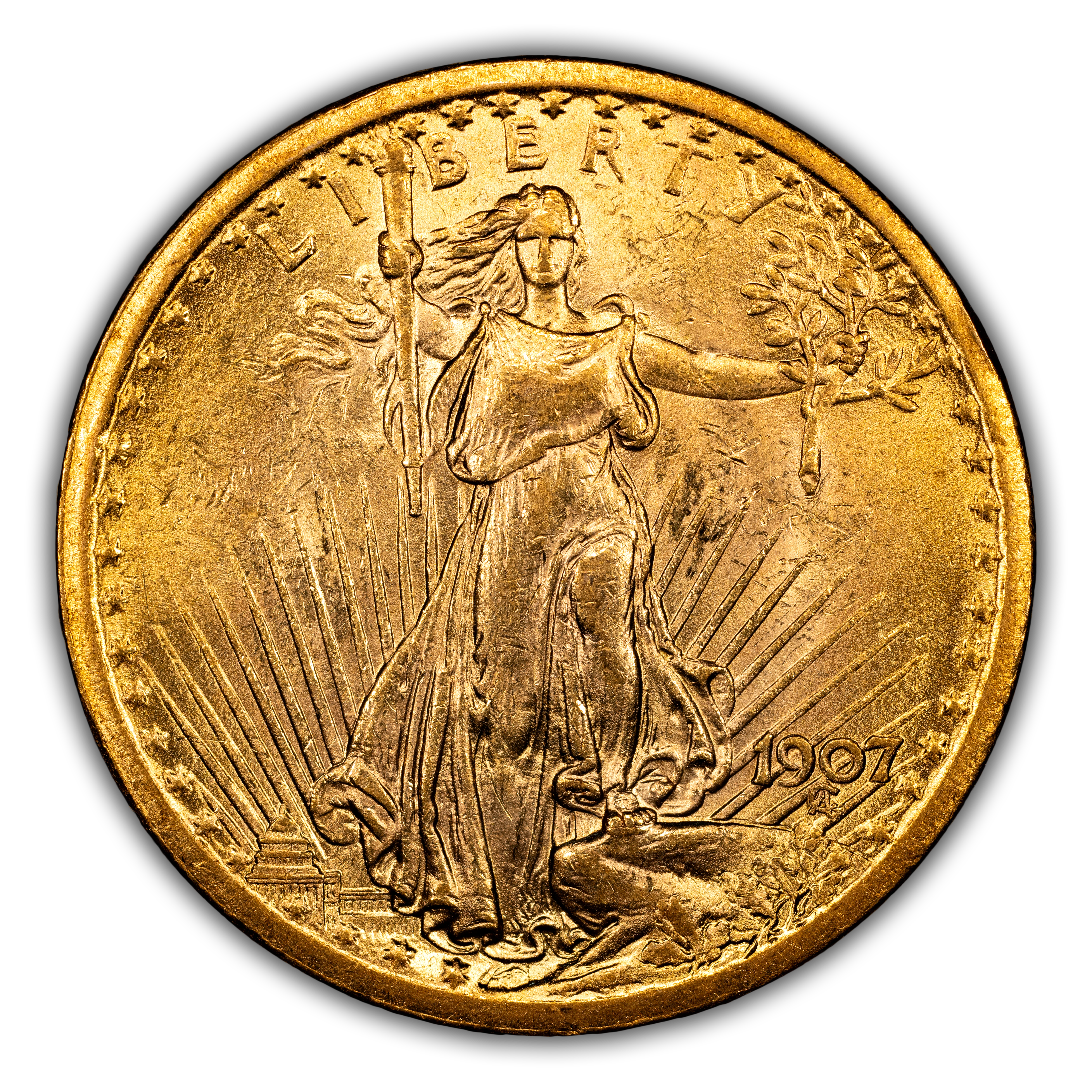 1907 $20  Saint Gaudens, No Motto MS thumbnail 3