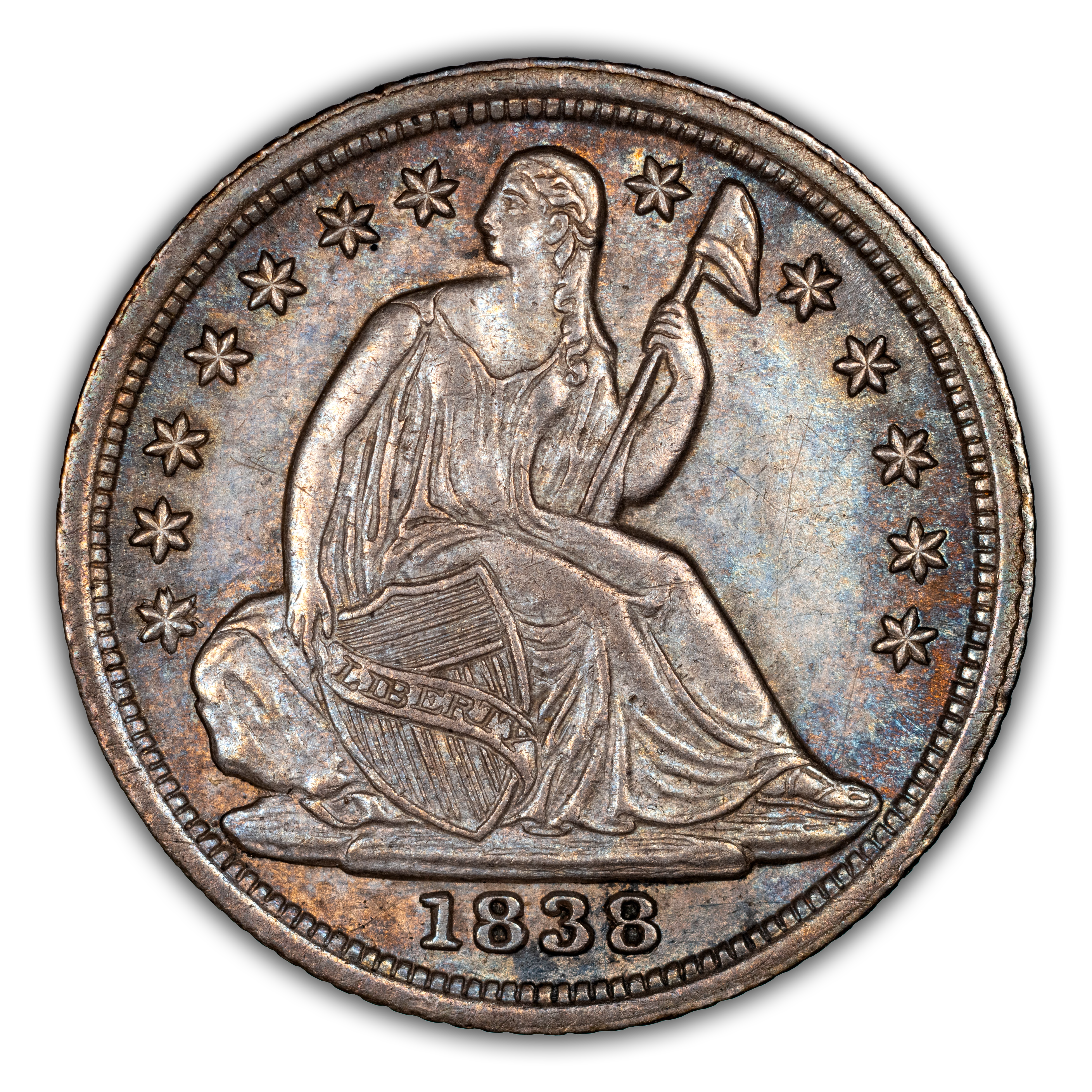 1838 H10c No Drap, Lg Stars, Rusted Reverse Die, FS-901 MS