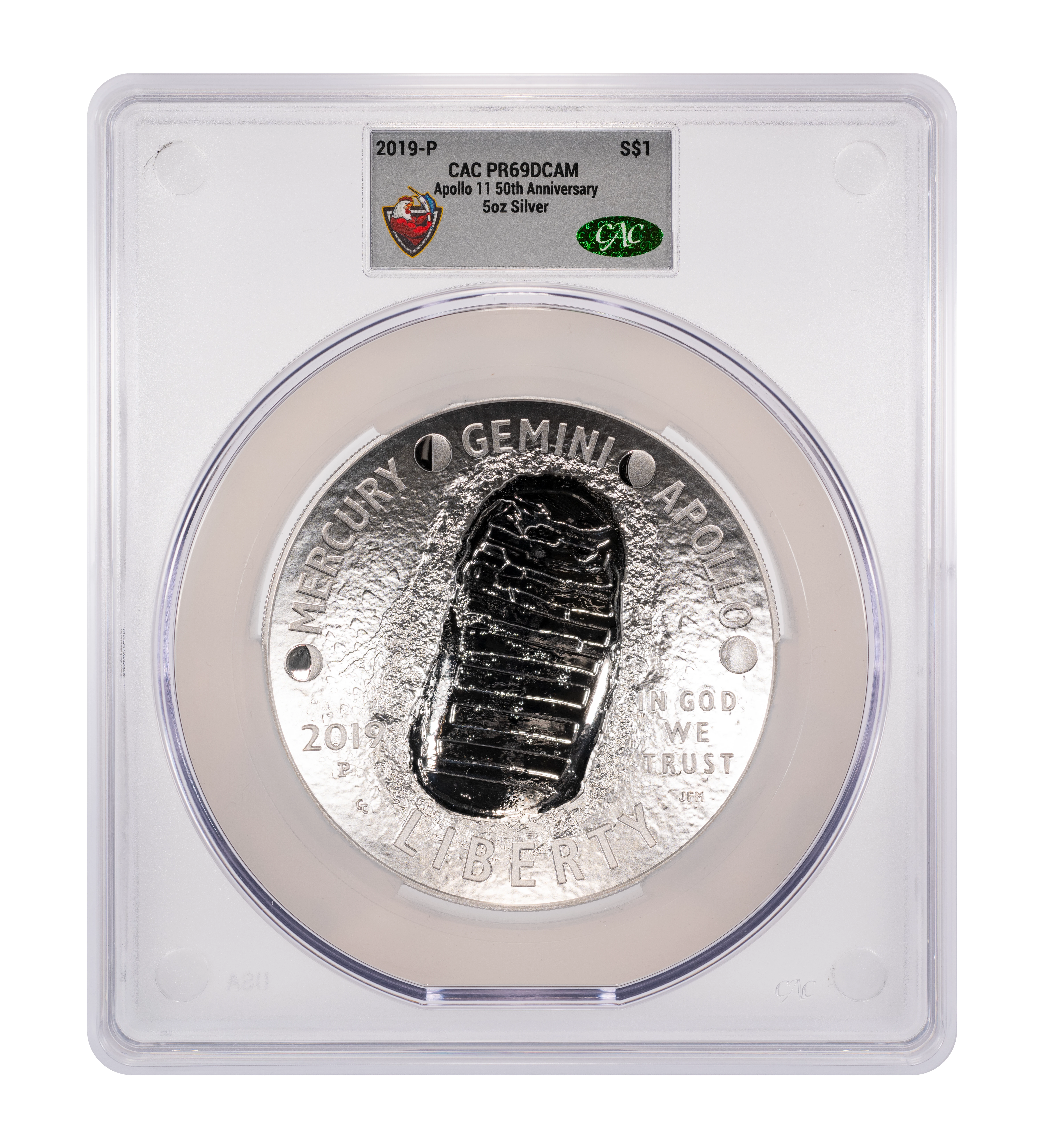 2019-P S$1 5oz Silver, Apollo 11 50th Anniversary PR DCAM thumbnail 8